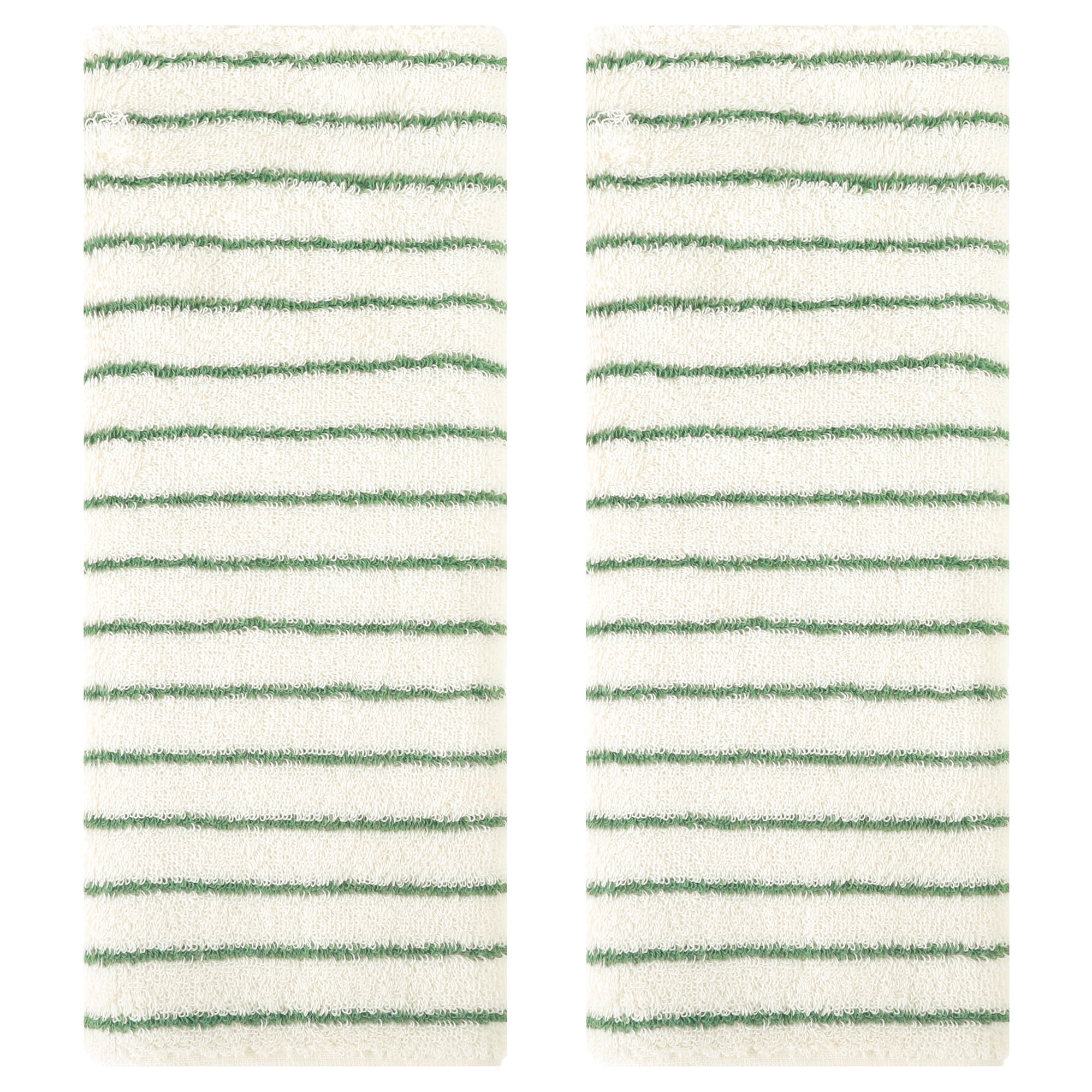 Unique Bargains Classic Stripe Bath Hand Towels Cotton Soft Absorbent Light Green 2-Piece
