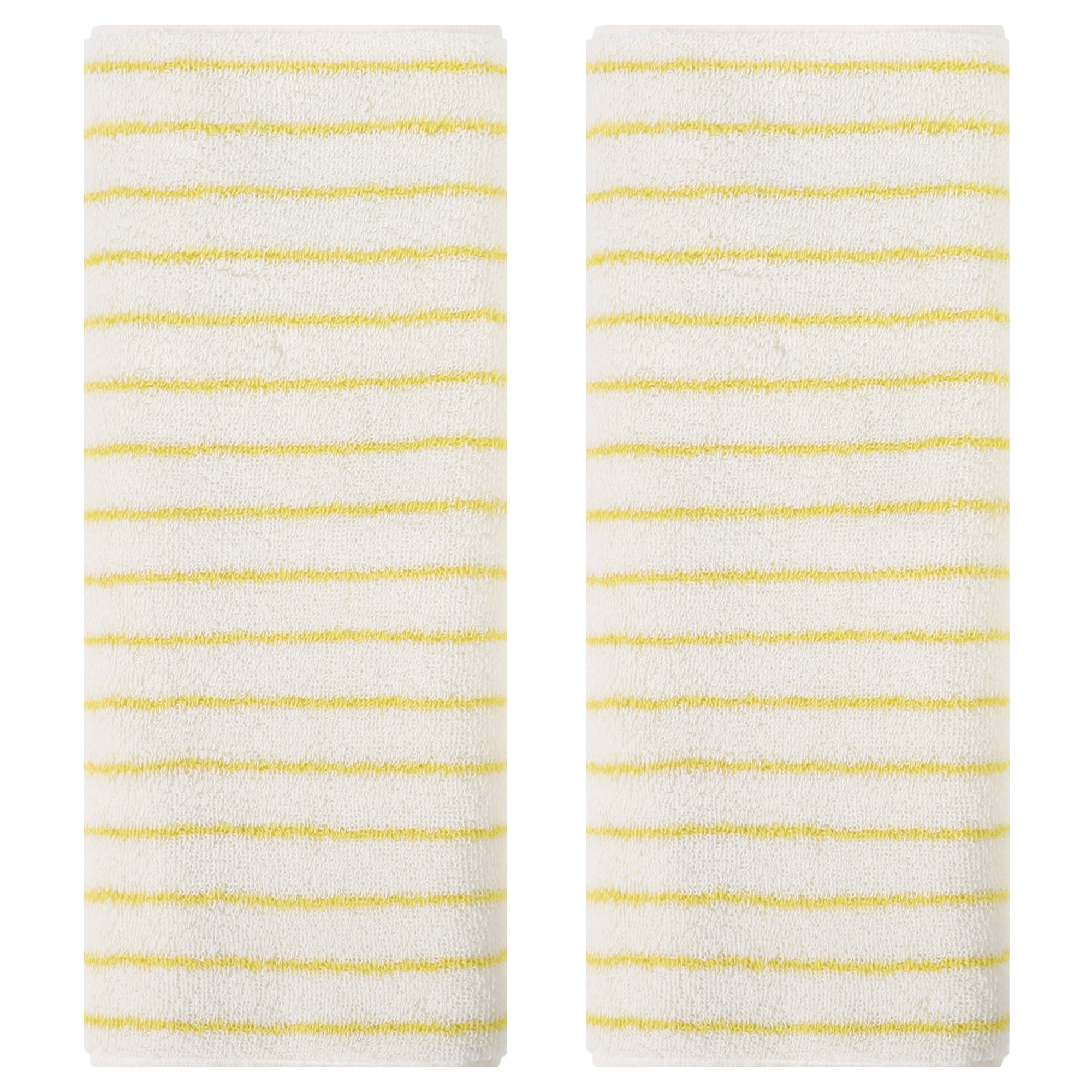 Unique Bargains Classic Stripe Bath Hand Towels Cotton Soft Absorbent Light Yellow 2-Piece