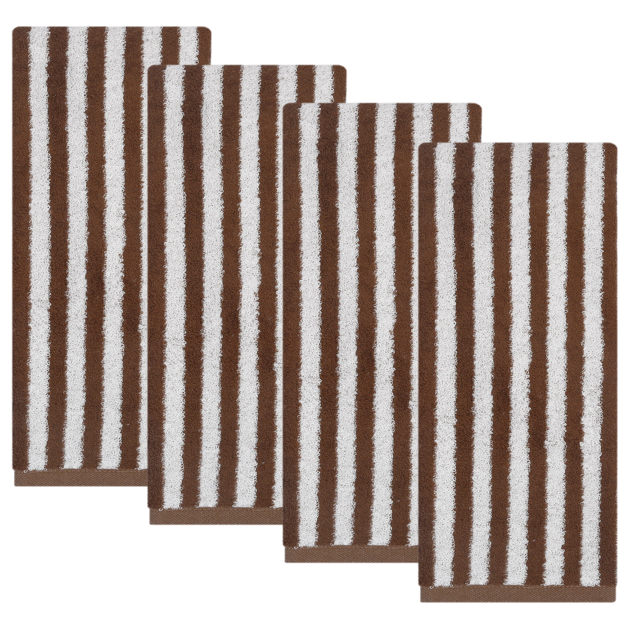 Unique Bargains Striped Cotton Ultra Plush Quick Dry Hand Towels Brown 4pcs 29" x 13"