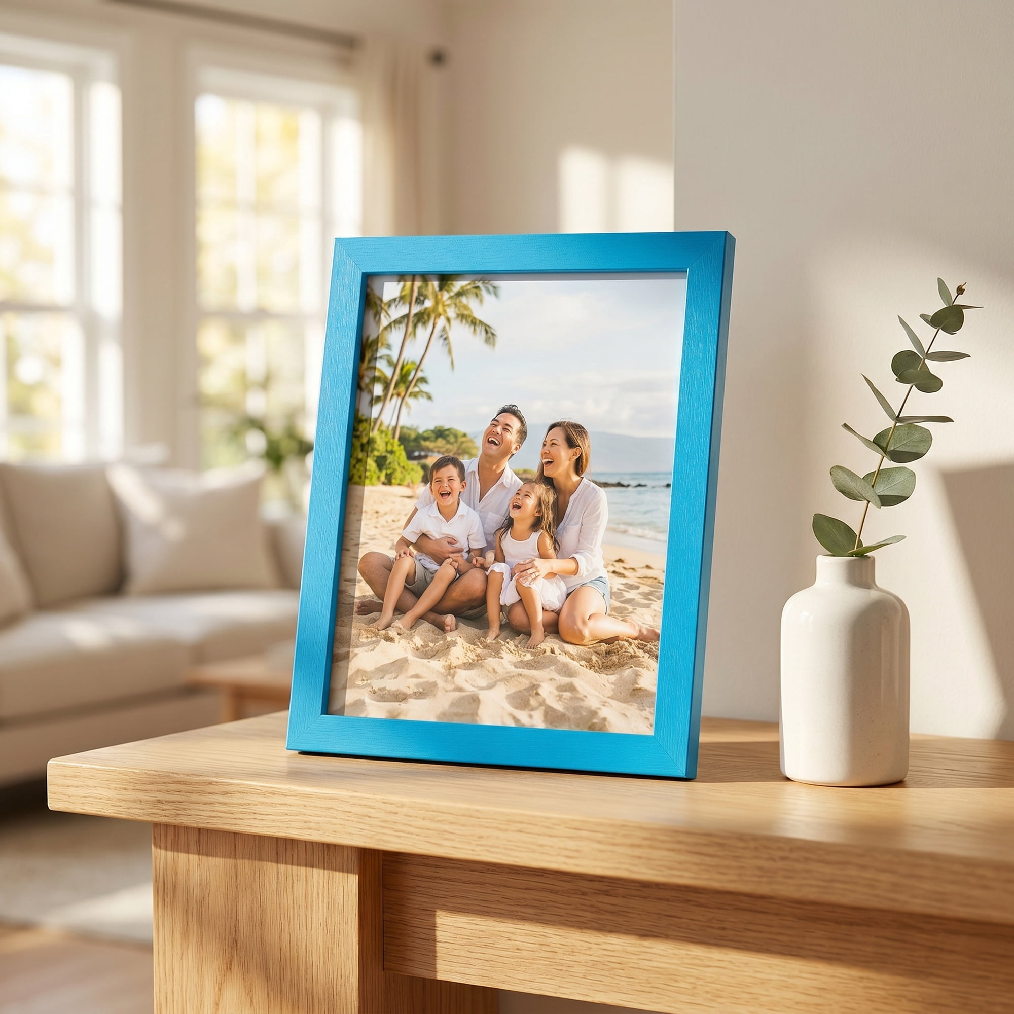 Unique Bargains Classic Wood Wall Mounting Picture Frame Blue 8" x 10"