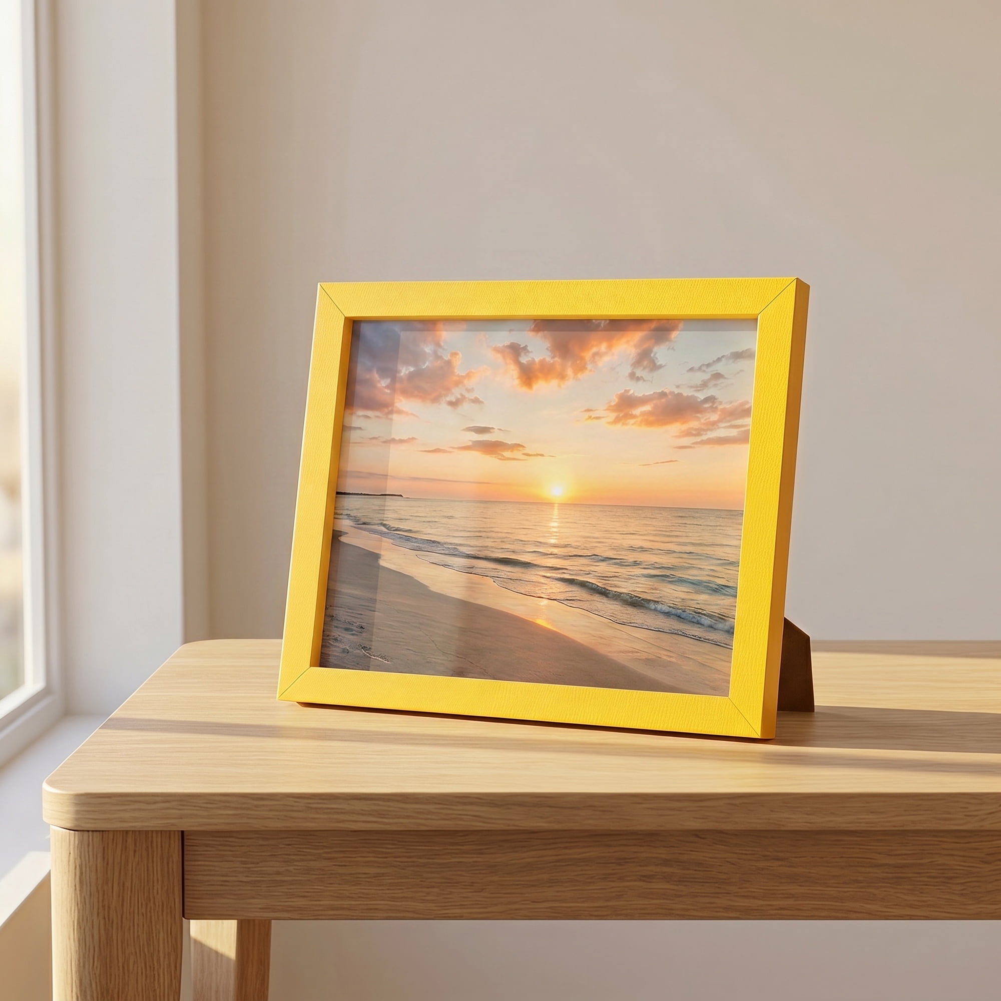 Unique Bargains Classic Wood Wall Mounting Picture Frame Yellow 8" x 10"