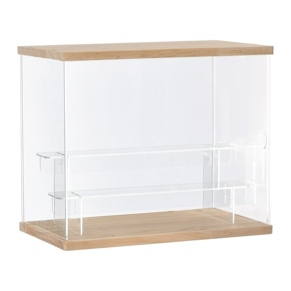 Unique Bargains Clear Acrylic Display Case with LED Light 2 Tier Dustproof Boxes Stand for Collectibles (12.6x10.4x7.09)Wood
