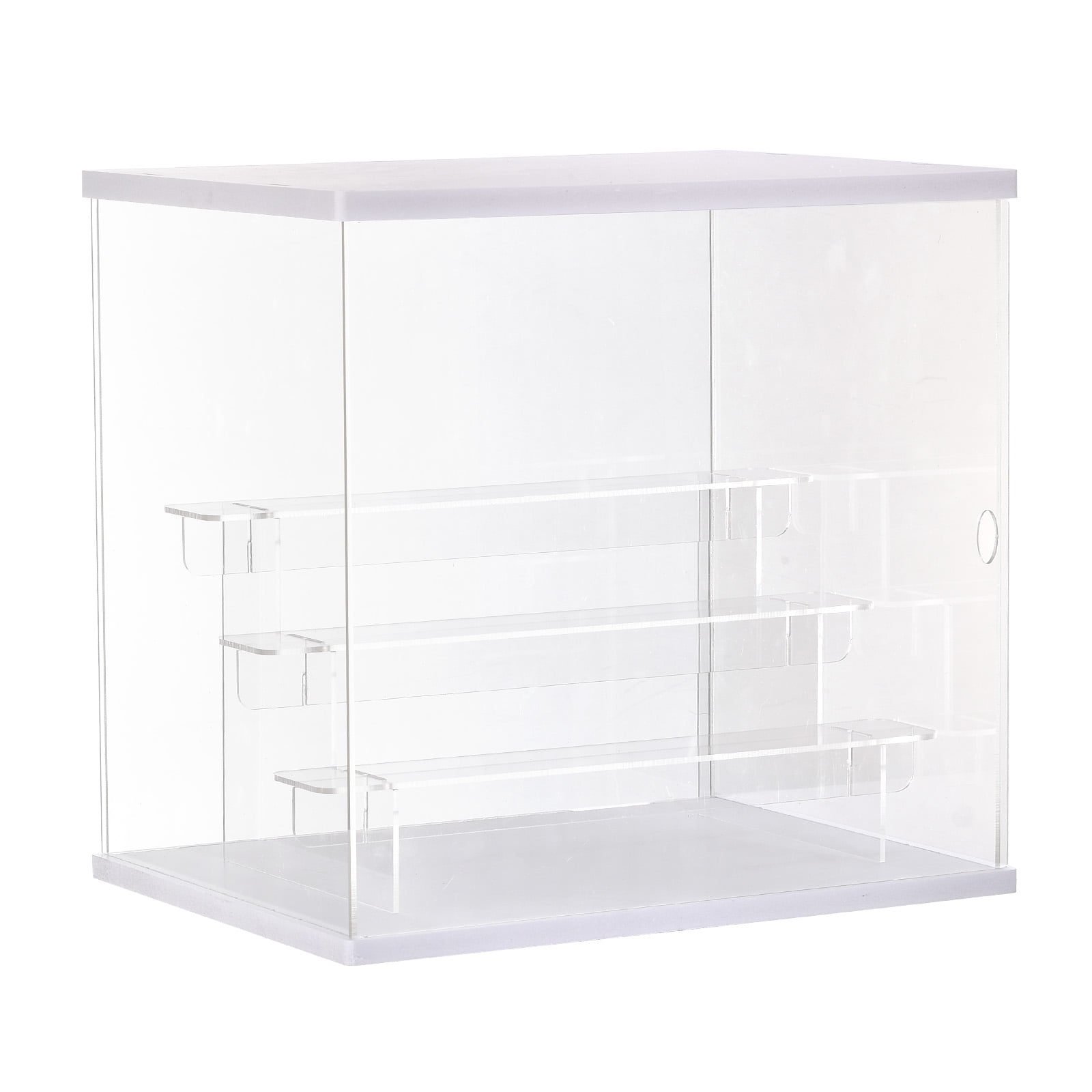 Unique Bargains Clear Acrylic Display Case with LED Light 3 Tier Dustproof Boxes for Collectibles(12.6x9.45x11.81)White