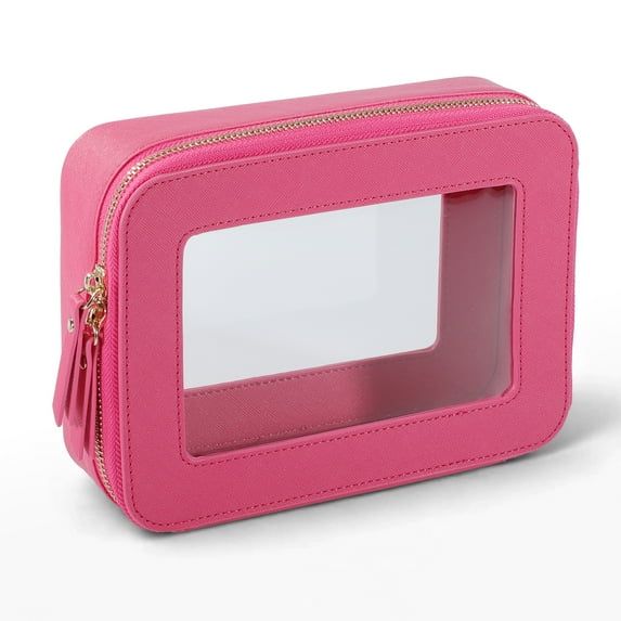 Unique Bargains Clear Makeup Bag Waterproof Portable Cosmetic Bag Travel Organizer with Zipper Rose Red