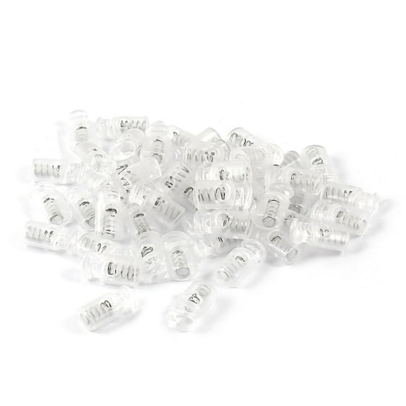Unique Bargains Clear Plastic 4mm Dia Cylindrical Spring Clip Rope Cord Stopper Toggles x 50