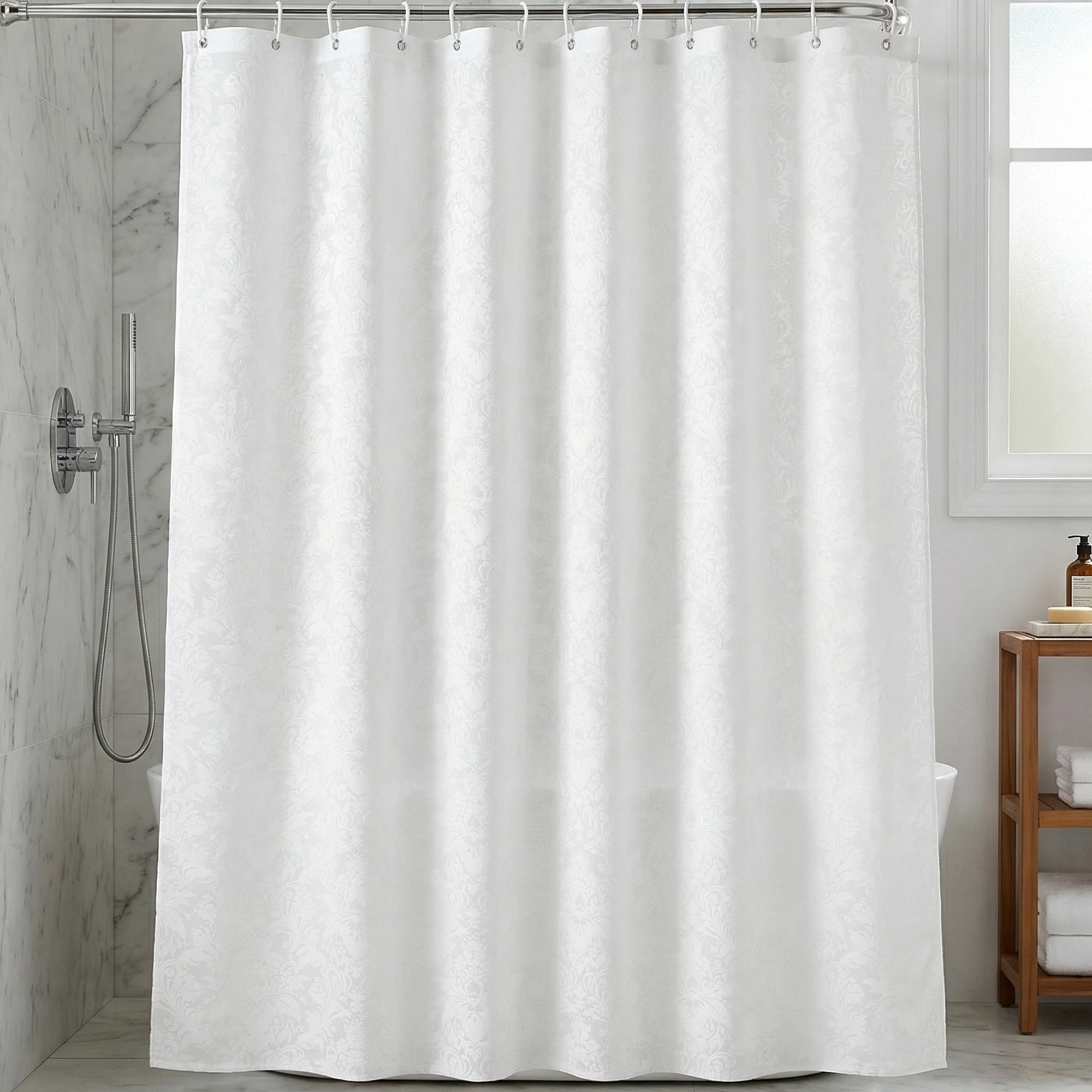 Unique Bargains Clear Shower Curtain Sets with 12 Hooks White 71"W x 71"L
