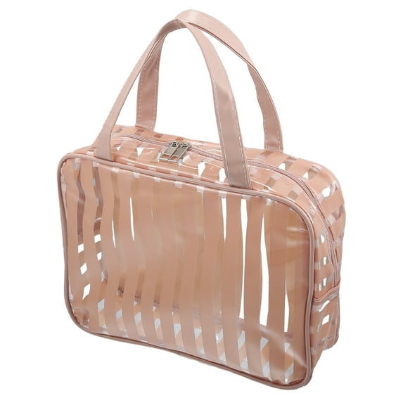 Unique Bargains Clear Toiletry Bag Transparent Makeup Bag Travel Zipper Cosmetic Organizer for Women 10.43" Light Brown