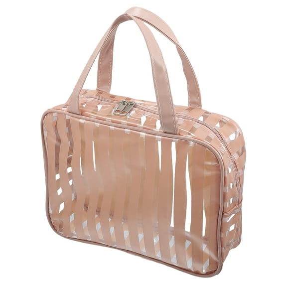 Unique Bargains Clear Toiletry Bag Transparent Makeup Bag Travel Zipper Cosmetic Organizer for Women 10.43" Light Brown