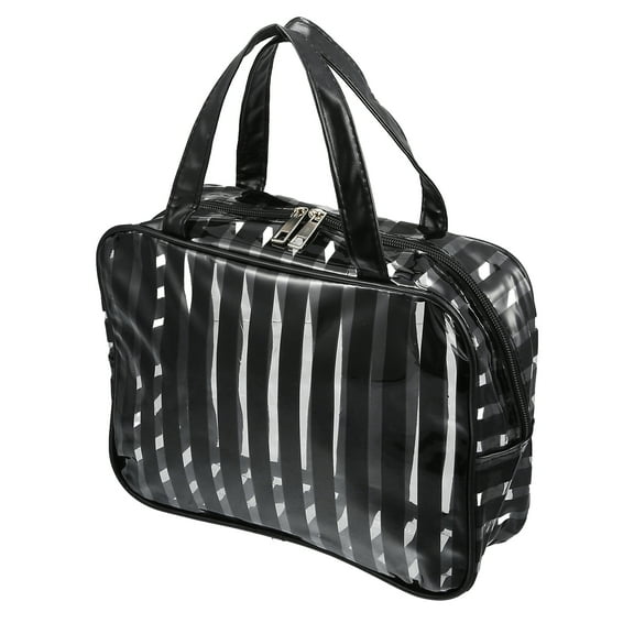Unique Bargains Clear Toiletry Bag Transparent Makeup Bag Travel Zipper Cosmetic Organizer for Women 10.43"x3.15" Black