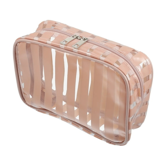 Unique Bargains Clear Toiletry Bag Transparent Makeup Bag Travel Zipper Cosmetic Organizer for Women 8.07" Light Brown