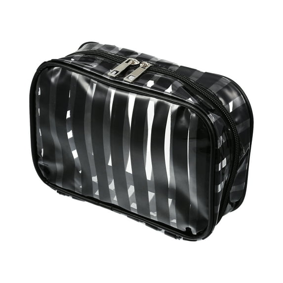 Unique Bargains Clear Toiletry Bag Transparent Makeup Bag Travel Zipper Cosmetic Organizer for Women 8.07"x2.56" Black