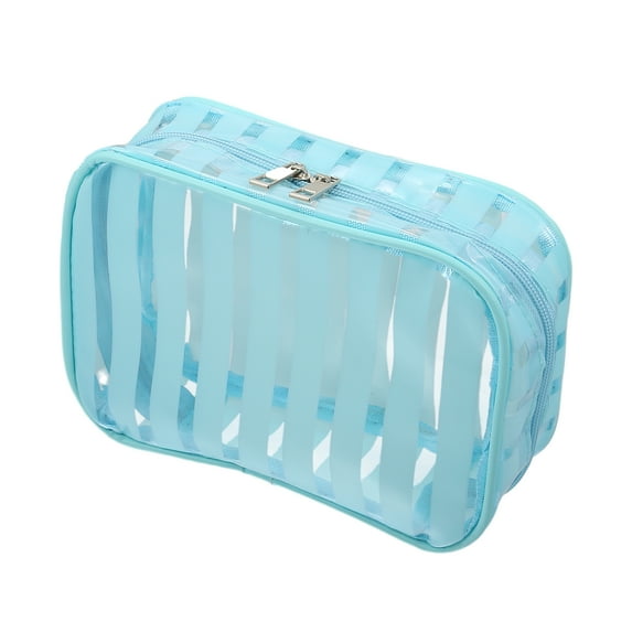 Unique Bargains Clear Toiletry Bag Transparent Makeup Bag Travel Zipper Cosmetic Organizer for Women 8.07"x2.56" Blue