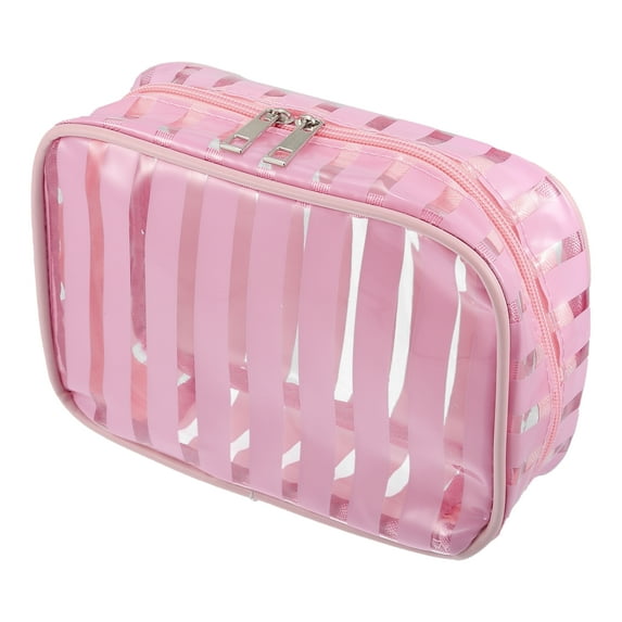 Unique Bargains Clear Toiletry Bag Transparent Makeup Bag Travel Zipper Cosmetic Organizer for Women 8.07"x2.56" Pink
