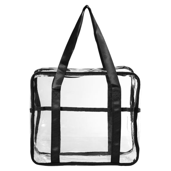 Unique Bargains Clear Toiletry Bag Waterproof Transparent Tote Bag for Women Zipper Makeup Bag Black