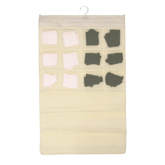 Unique Bargains Closet Hanging Organizer with Mesh Pockets and Rotating Metal Hanger Wardrobe Storage Bags Beige