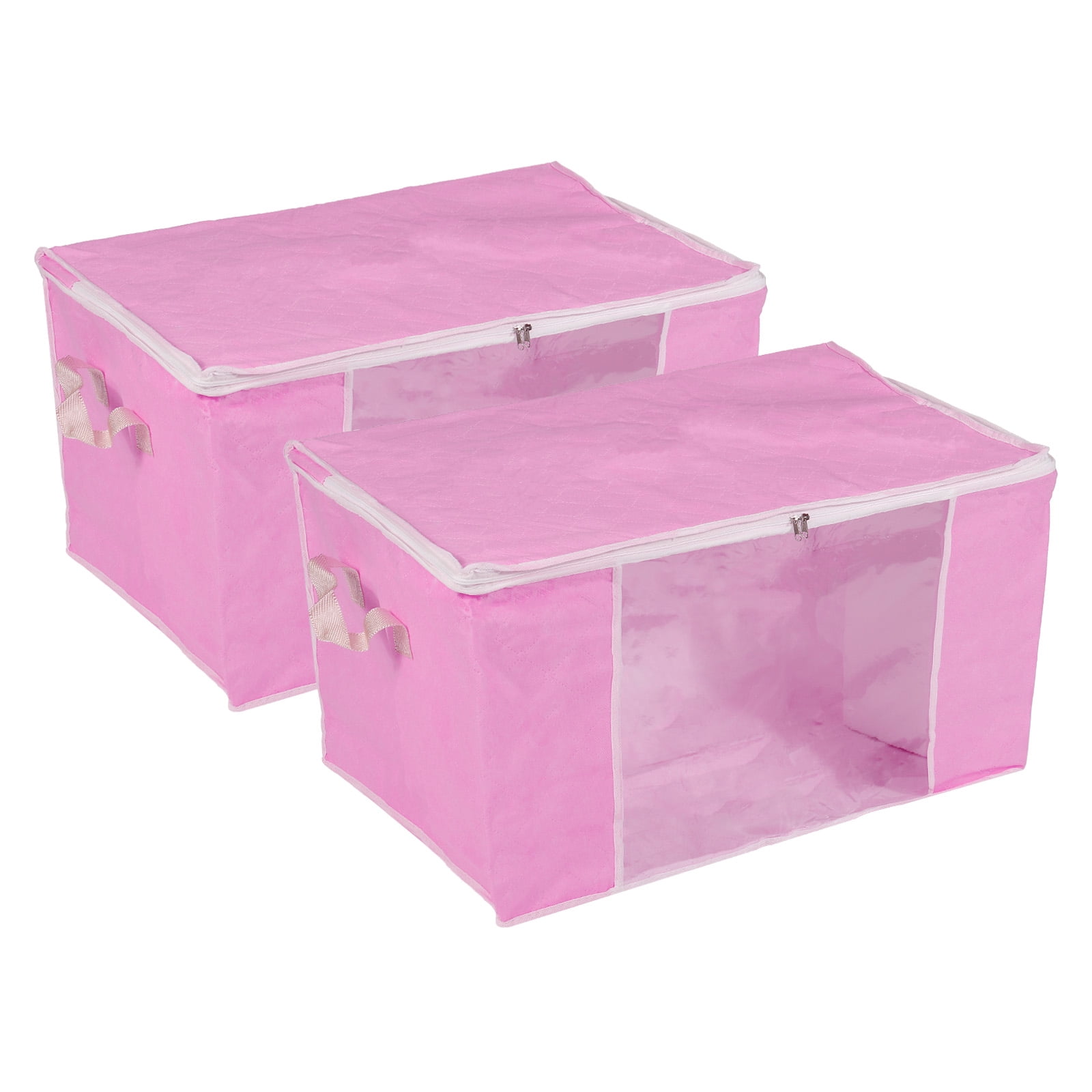 Unique Bargains Clothes Storage Bag Foldable Closet Organizers with Handles Pink
