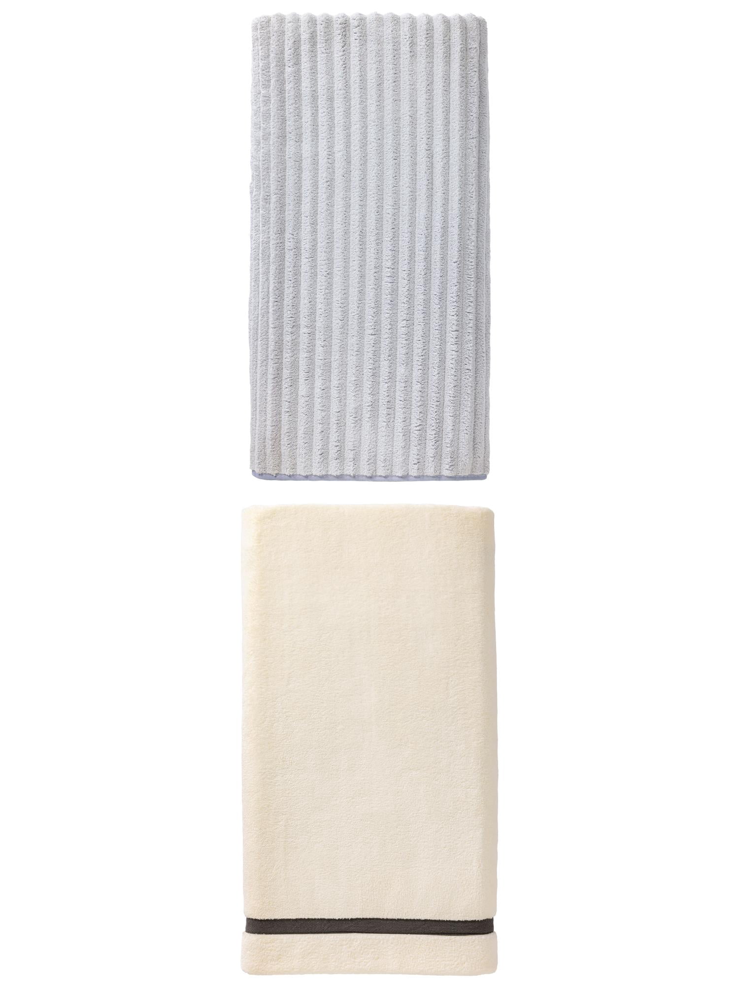Unique Bargains Cloud-Like Soft Premium Absorbent Coral Fleece Bath Towel 2 Pack Beige/Light Grey 63" x 31"/55" x 28"