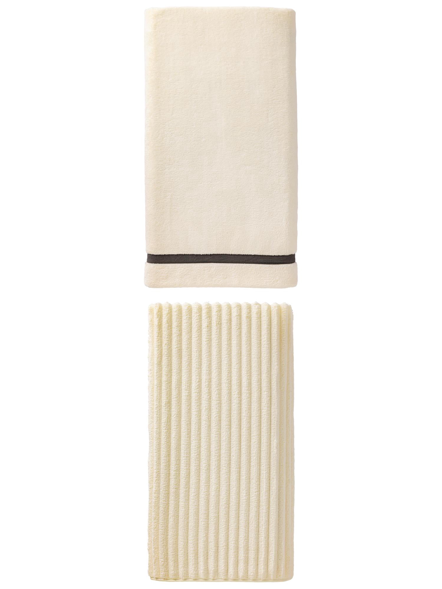 Unique Bargains Cloud-Like Soft Premium Absorbent Coral Fleece Bath Towel 2 Pack Beige/Milky White 63" x 31"/55" x 28"