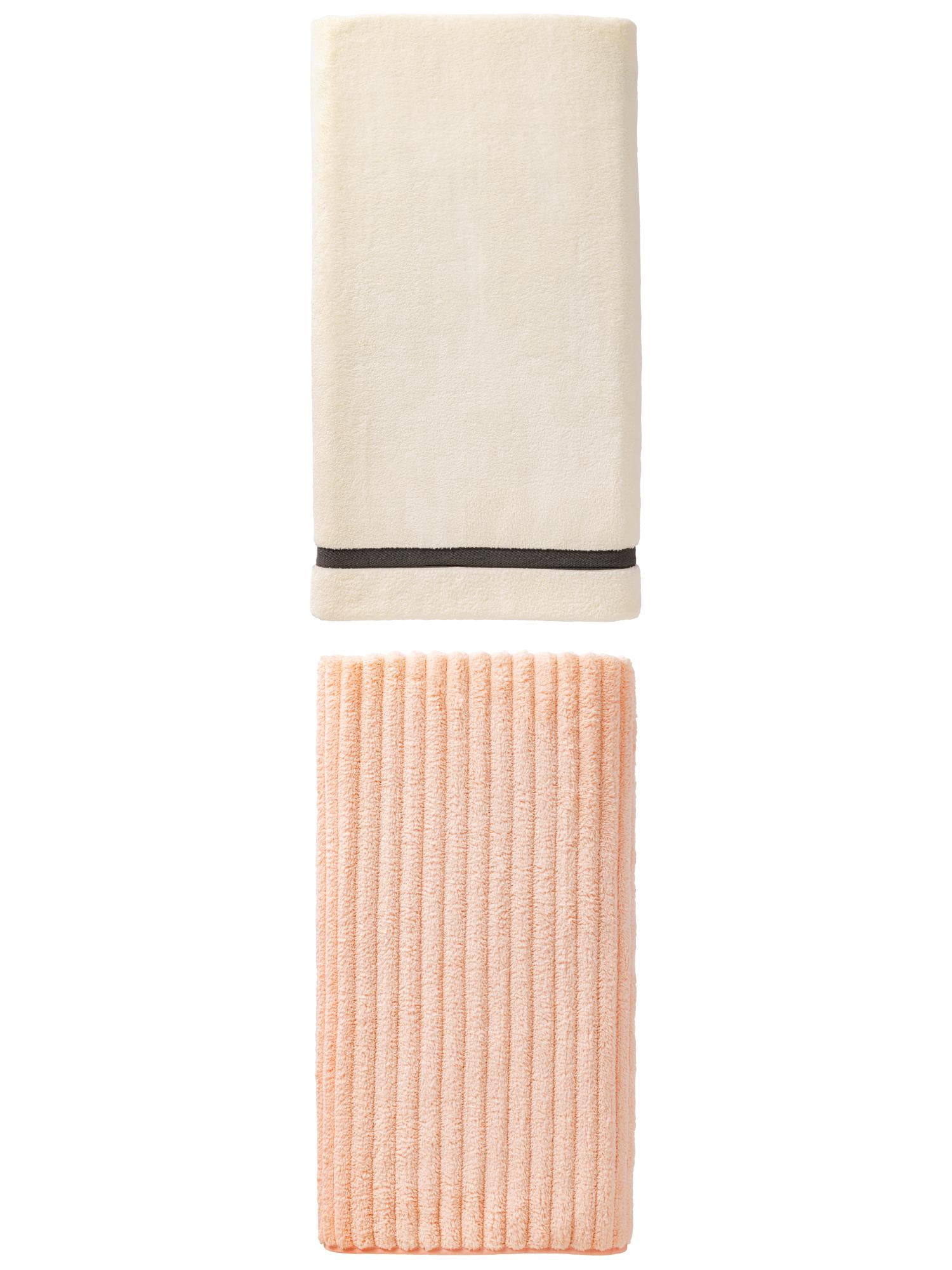 Unique Bargains Cloud-Like Soft Premium Absorbent Coral Fleece Bath Towel 2 Pack Beige/Peach Pink 63" x 31"/55" x 28"