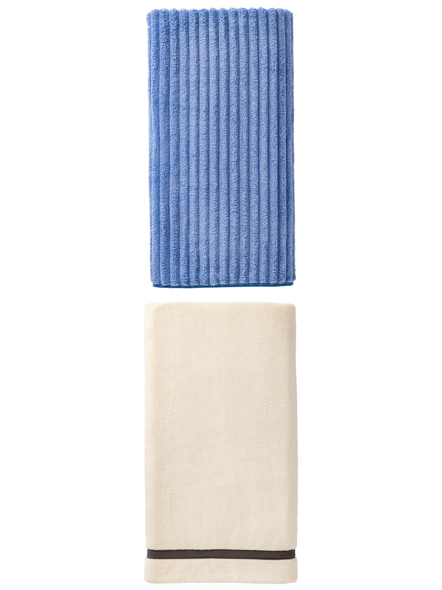 Unique Bargains Cloud-Like Soft Premium Absorbent Coral Fleece Bath Towel 2 Pack Beige/Sky Blue 63" x 31"/55" x 28"