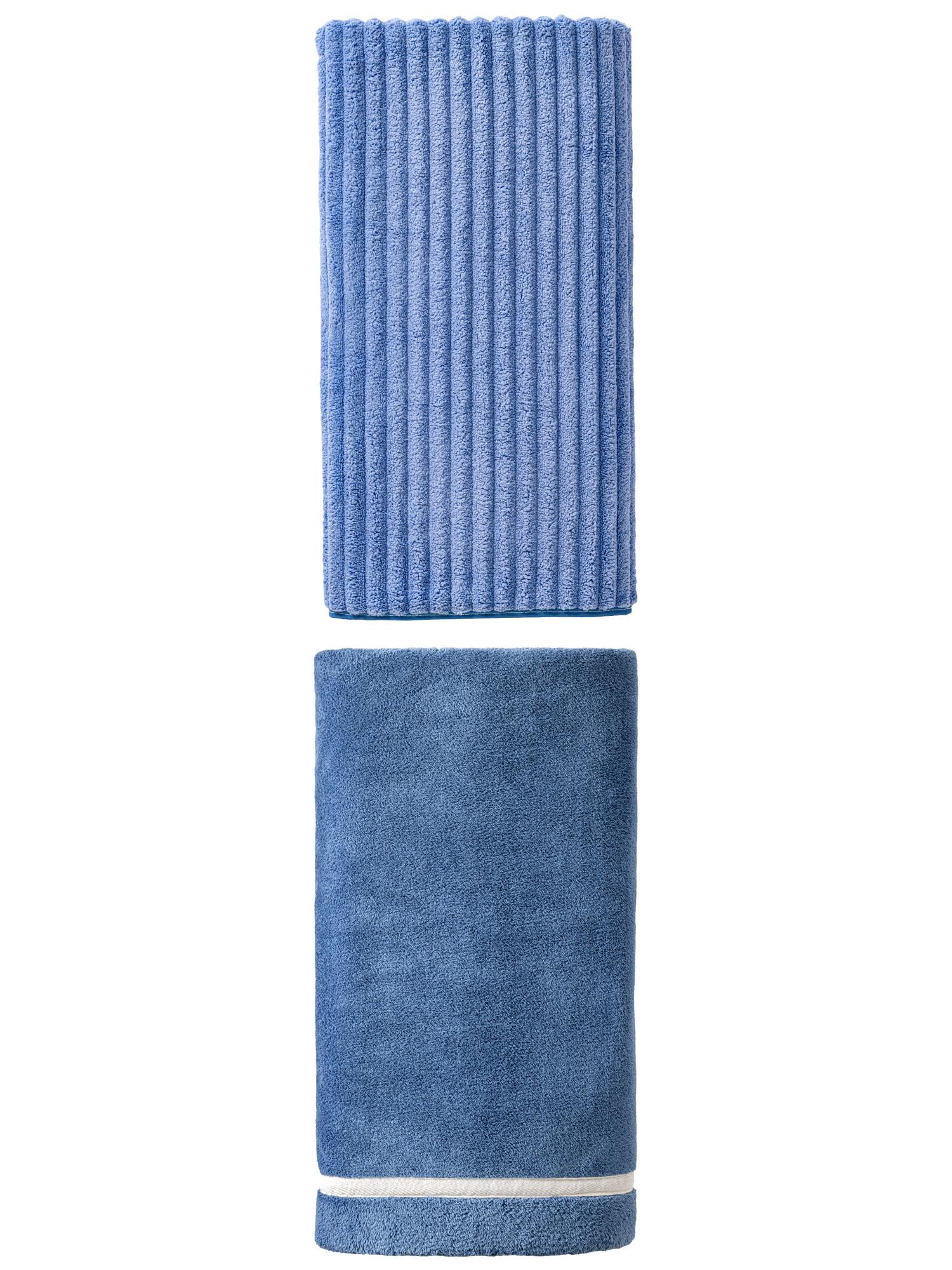 Unique Bargains Cloud-Like Soft Premium Absorbent Coral Fleece Bath Towel 2 Pack Dark Blue/Sky Blue 63" x 31"/55" x 28"