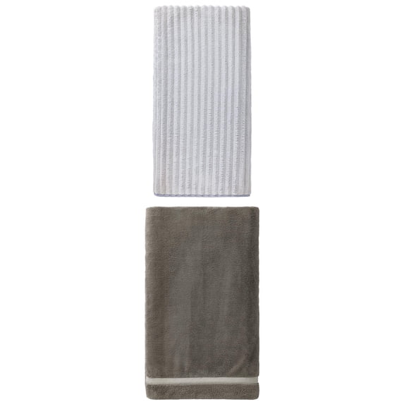 Unique Bargains Cloud-Like Soft Premium Absorbent Coral Fleece Bath Towel 2 Pack Dark Grey/Light Grey 63" x 31"/55" x 28"