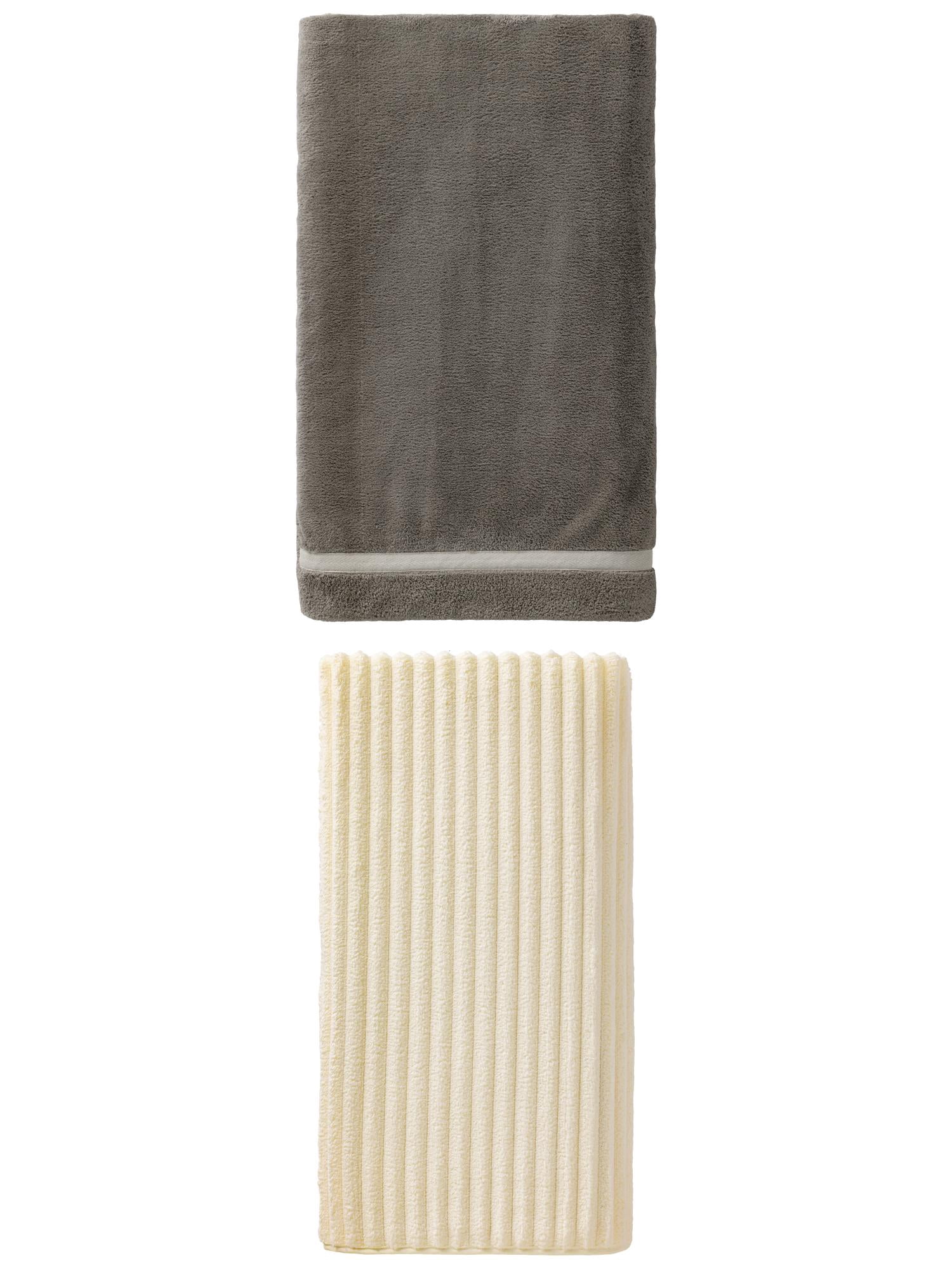 Unique Bargains Cloud-Like Soft Premium Absorbent Coral Fleece Bath Towel 2 Pack Dark Grey/Milky White 63" x 31"/55" x 28"