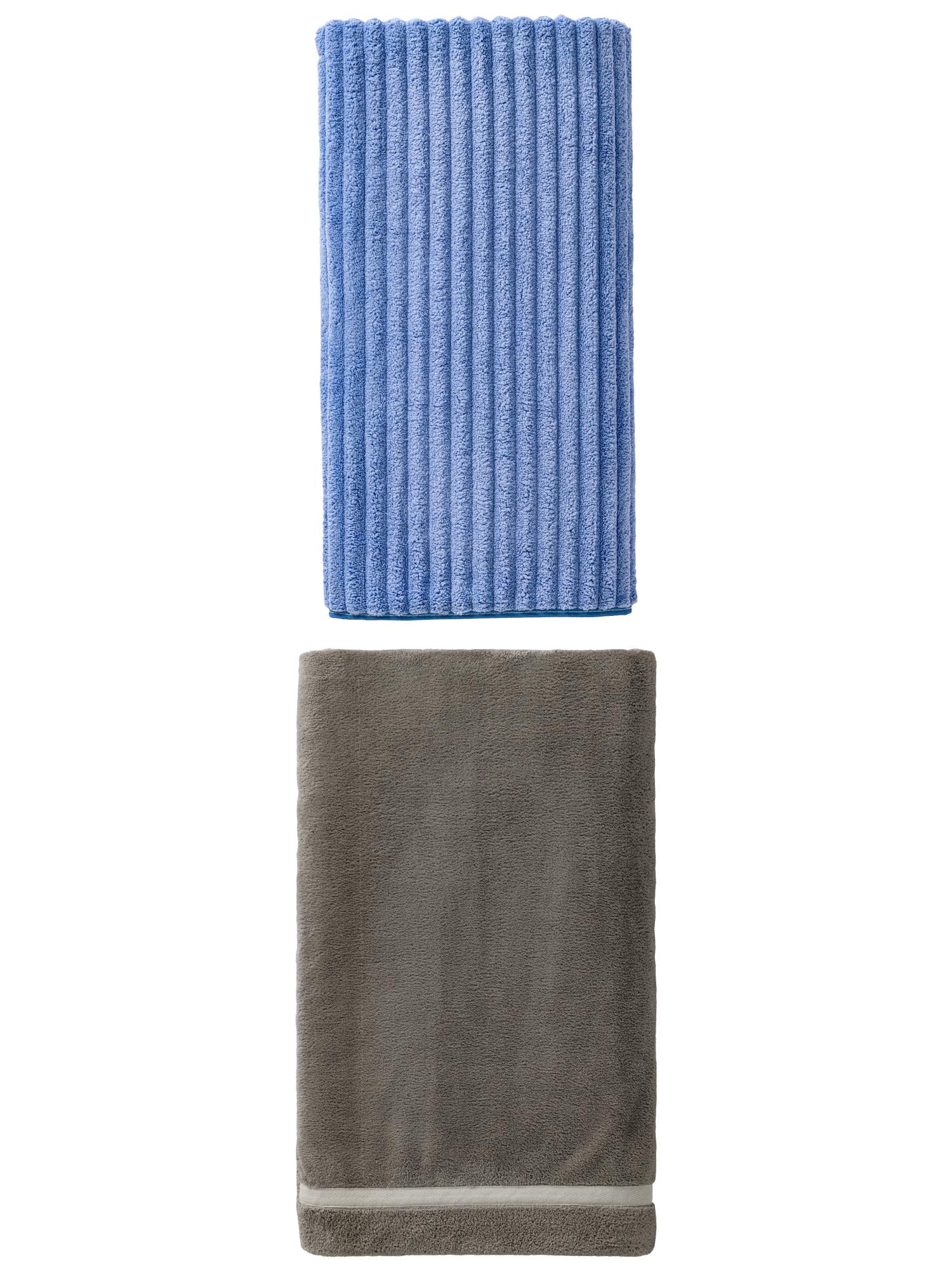 Unique Bargains Cloud-Like Soft Premium Absorbent Coral Fleece Bath Towel 2 Pack Dark Grey/Sky Blue 63" x 31"/55" x 28"