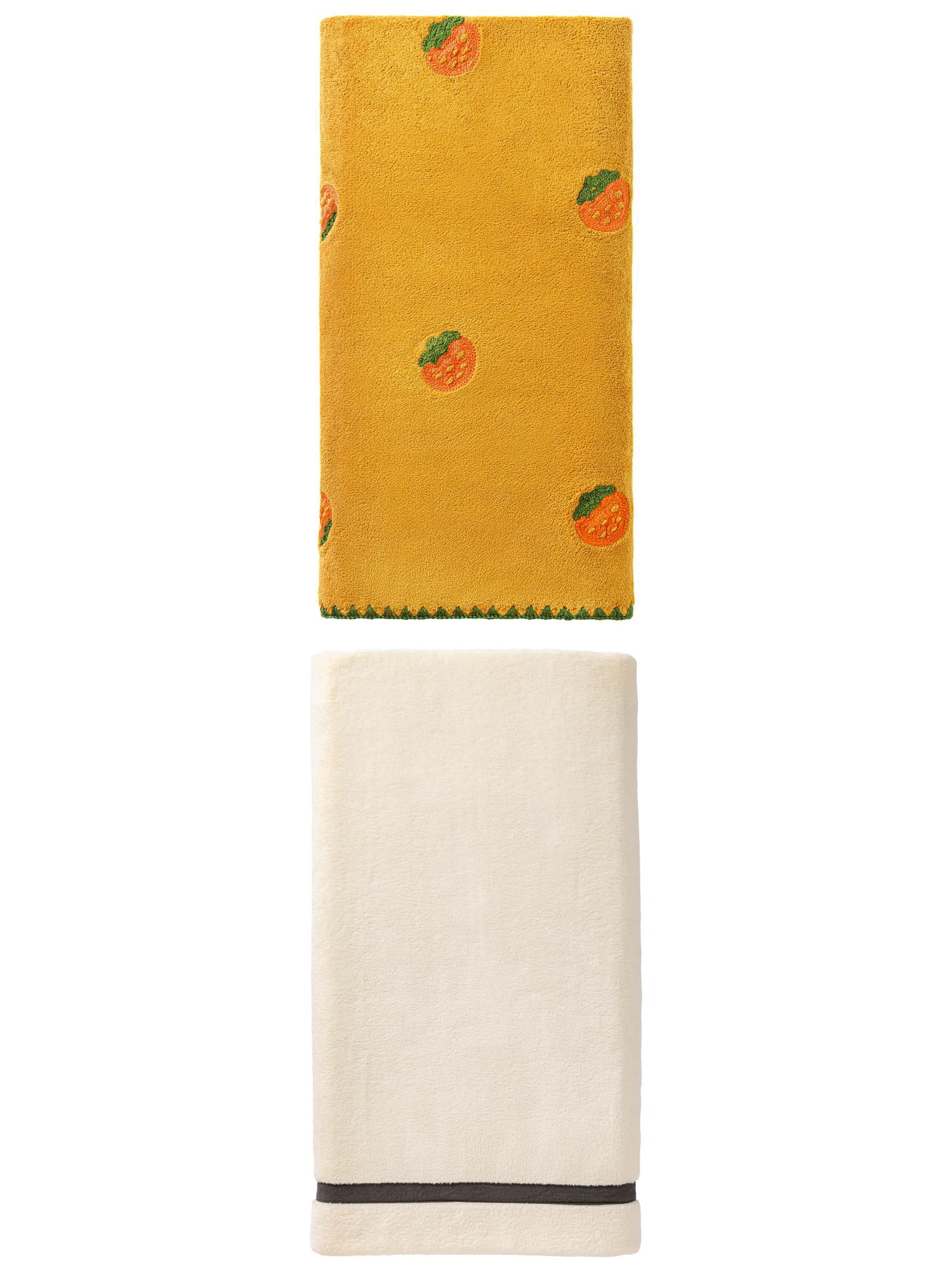 Unique Bargains Cloud-LikeCoral Fleece Bath Towel 2 Pack Beige/Yellow 63" x 31"/55" x 28"