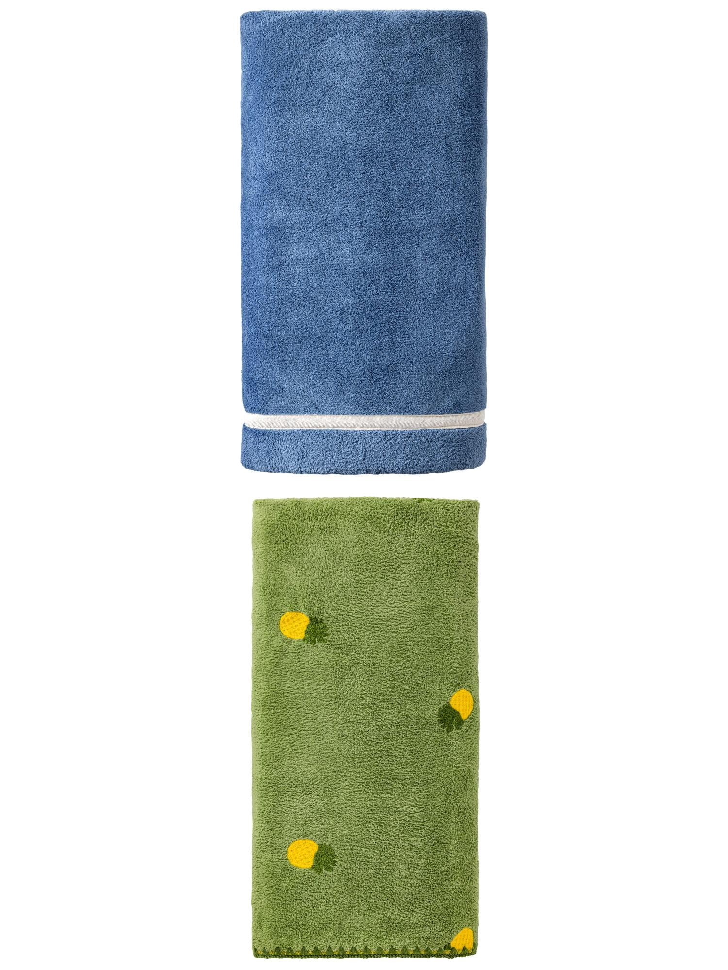 Unique Bargains Cloud-LikeCoral Fleece Bath Towel 2 Pack Dark Blue/Green 63"x 31"/55"x 28"