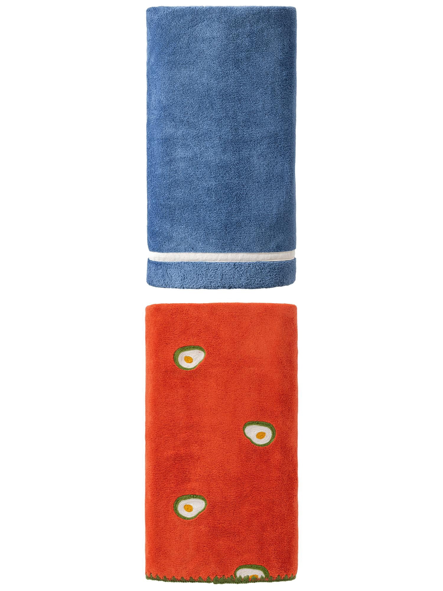 Unique Bargains Cloud-LikeCoral Fleece Bath Towel 2 Pack Dark Blue/Red 63" x 31"/55" x 28"
