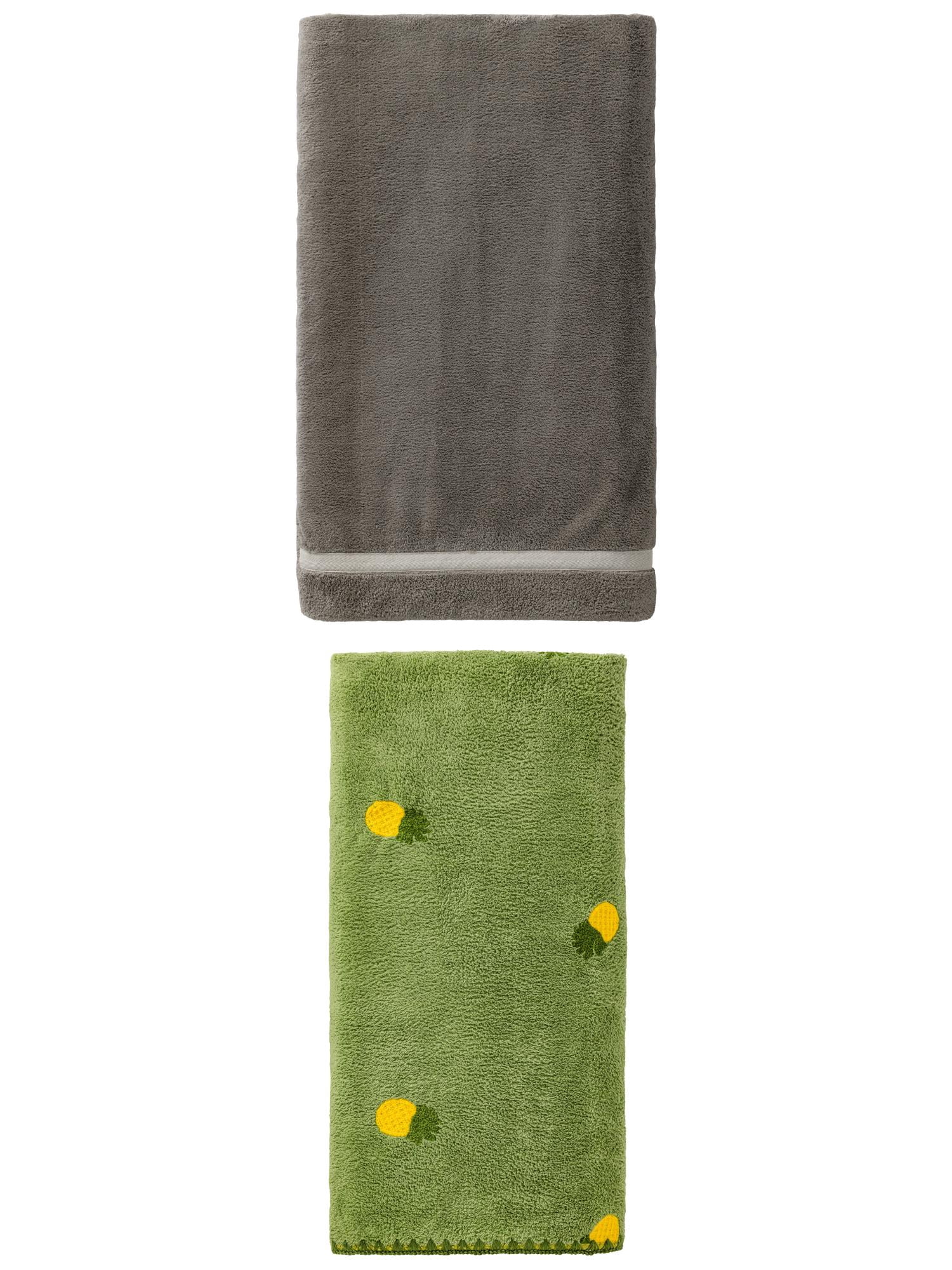 Unique Bargains Cloud-LikeCoral Fleece Bath Towel 2 Pack Dark Grey/Green 63"x 31"/55"x 28"