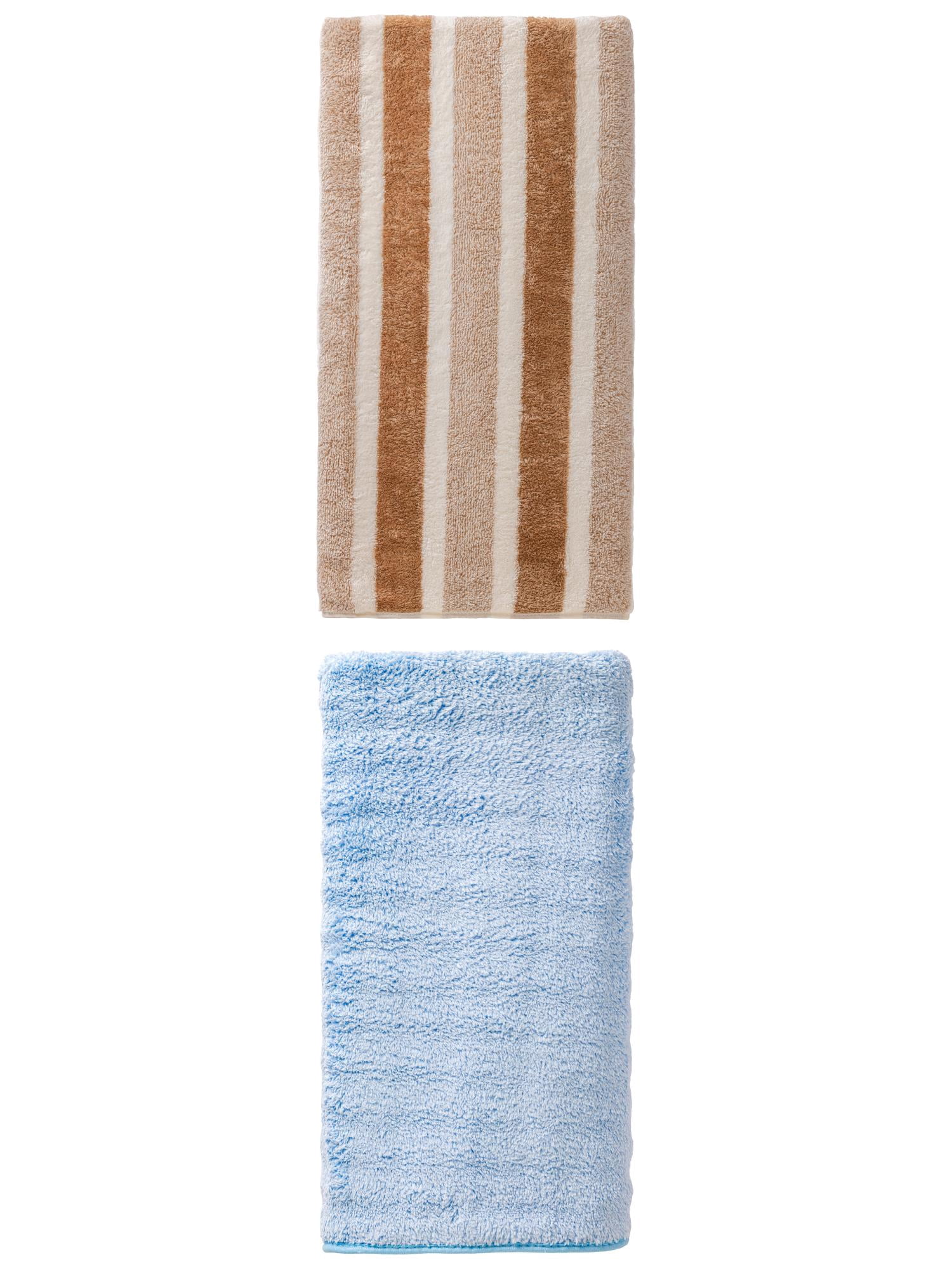 Unique Bargains Cloud Plush Bath Towel 2 Pack Brown/Blue 71" x 35"/55" x 28"