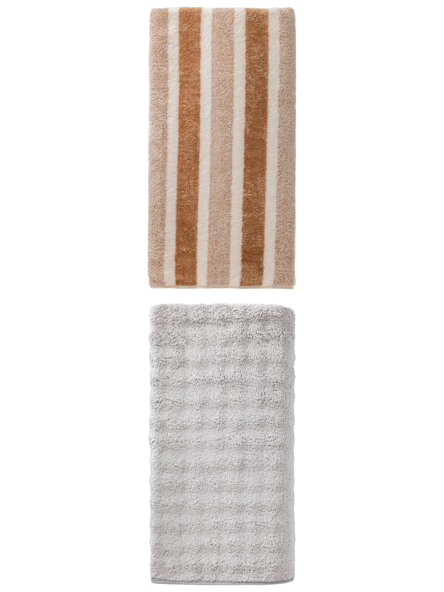 Unique Bargains Cloud Plush Bath Towel 2 Pack Brown/Grey 71" x 35"/55" x 28"