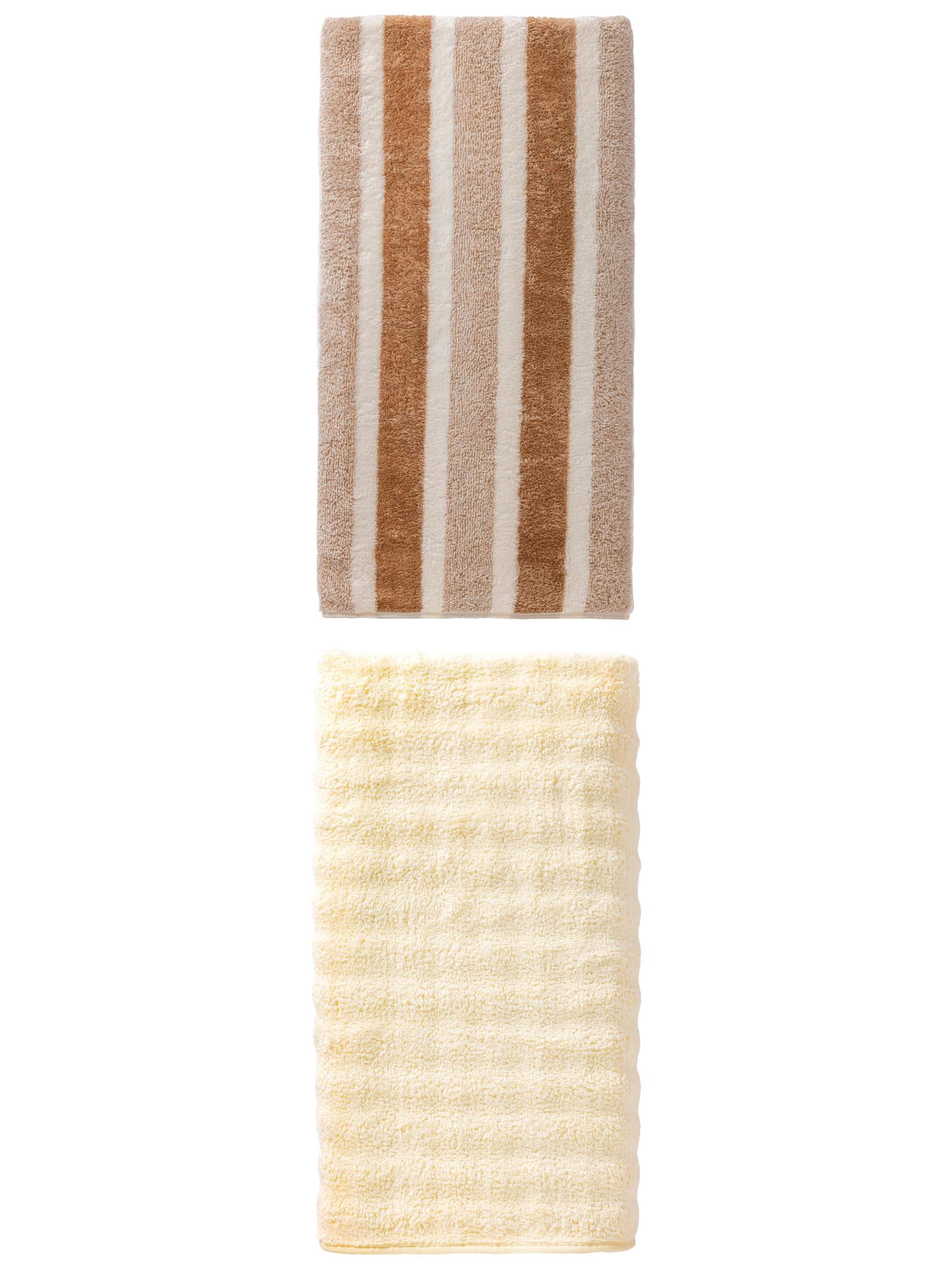 Unique Bargains Cloud Plush Bath Towel 2 Pack Brown/White 71" x 35"/55" x 28"