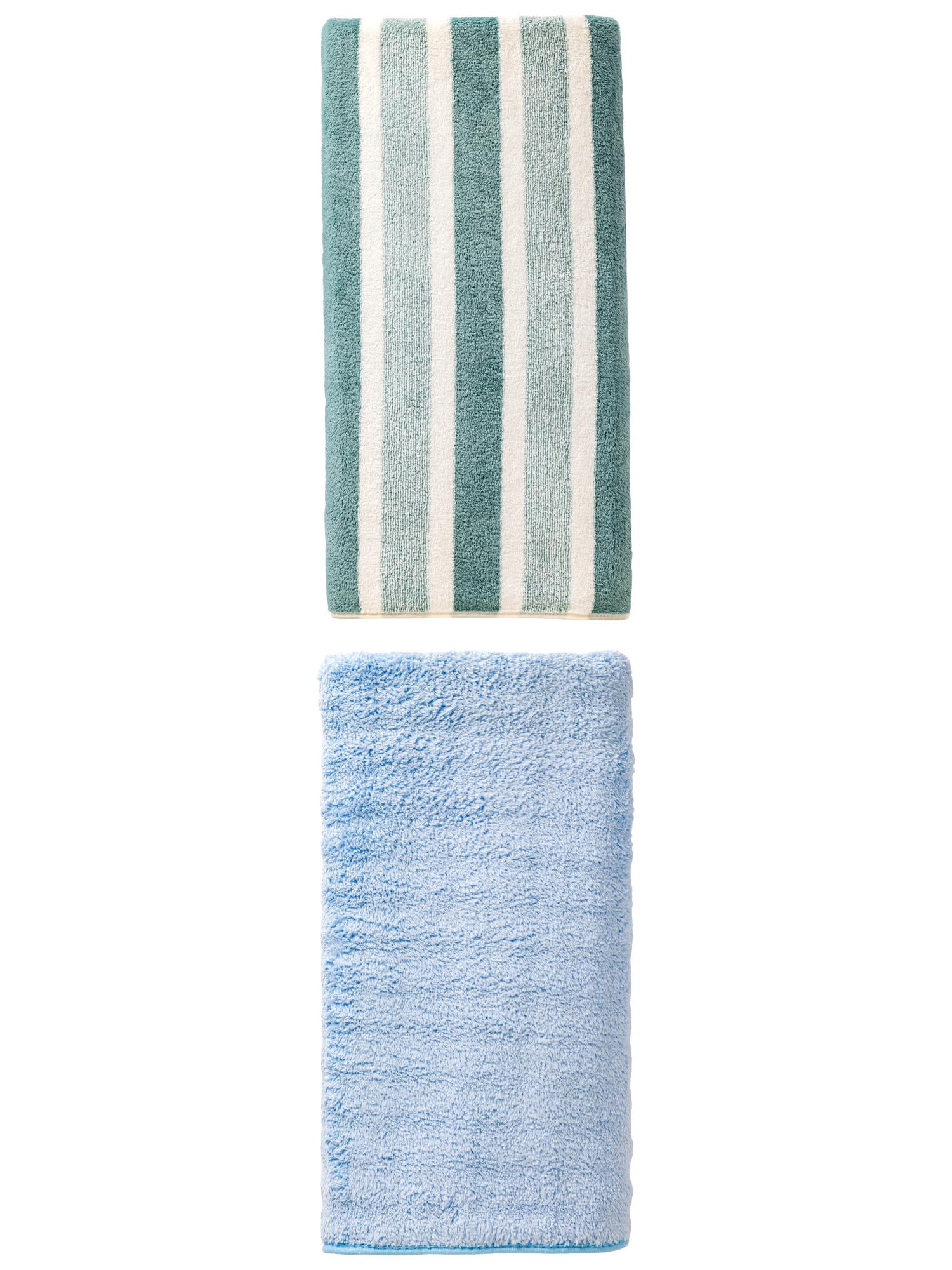 Unique Bargains Cloud Plush Bath Towel 2 Pack Green/Blue 71" x 35"/55" x 28"