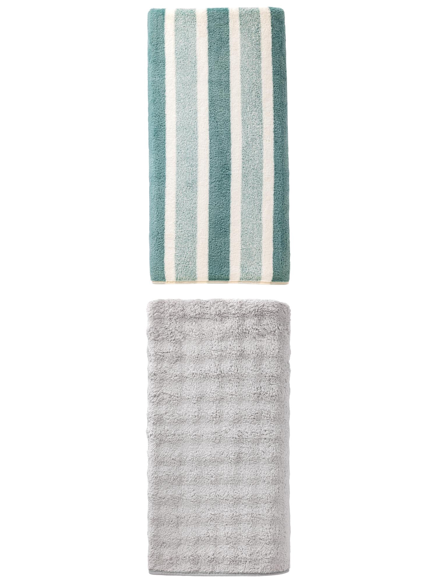 Unique Bargains Cloud Plush Bath Towel 2 Pack Green/Grey 71" x 35"/55" x 28"