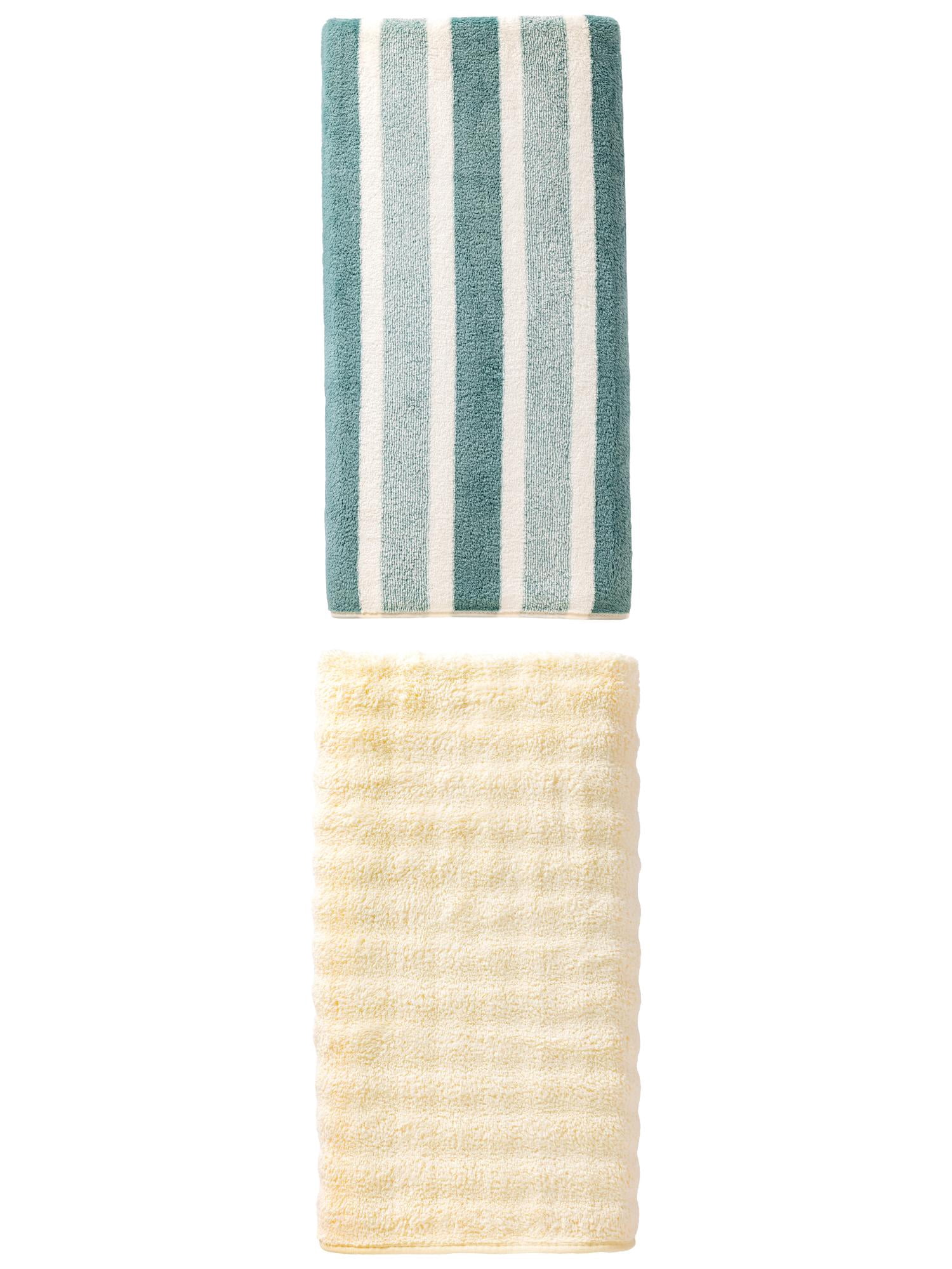 Unique Bargains Cloud Plush Bath Towel 2 Pack Green/White 71" x 35"/55" x 28"