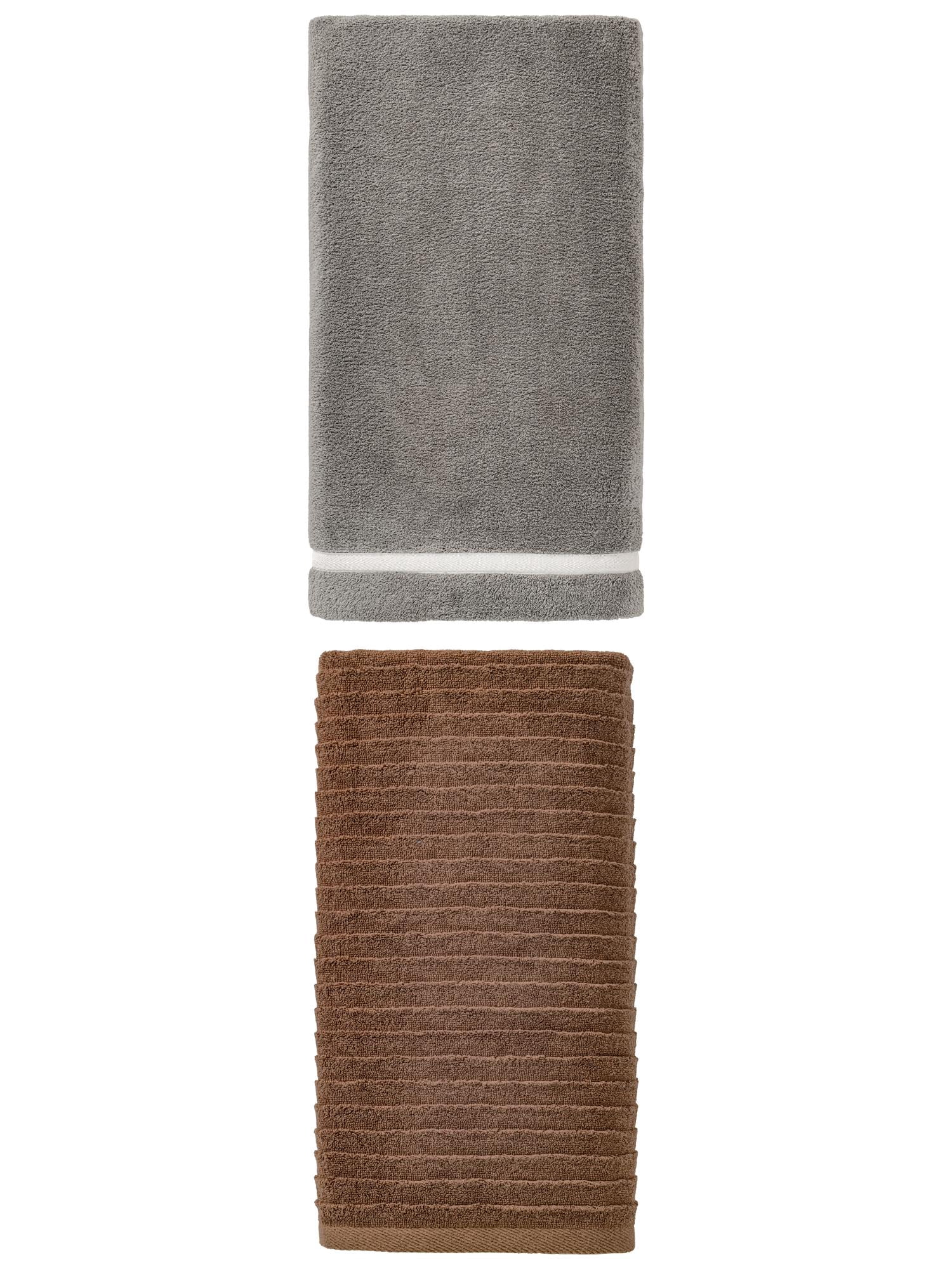 Unique Bargains Cloudlike Coral Fleece Bath Towel 2 Pack Grey/Dark Brown 63"x 31"/55"x 28"