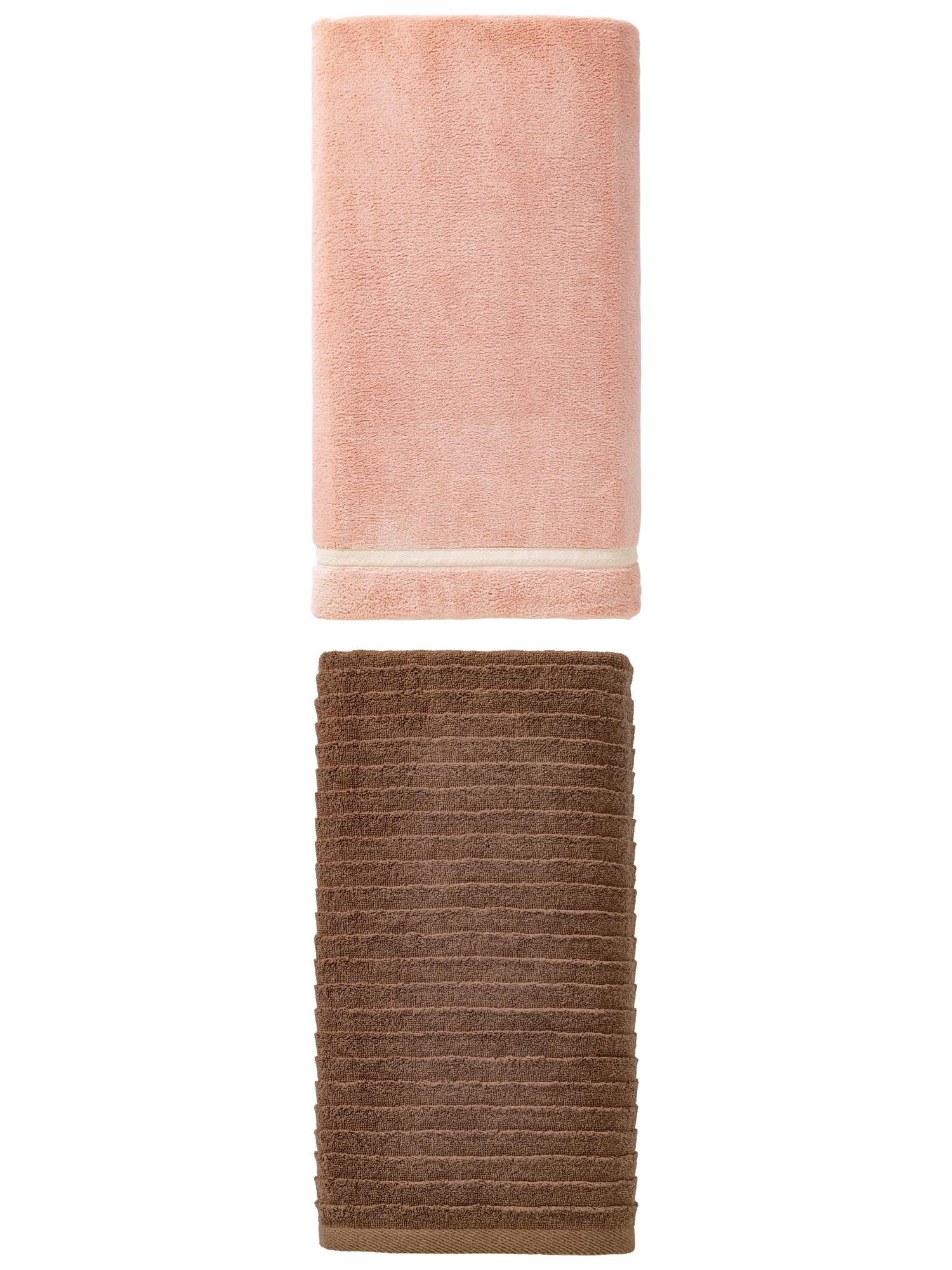 Unique Bargains Cloudlike Coral Fleece Bath Towel 2 Pack Pink/Dark Brown 63"x 31"/55"x 28"