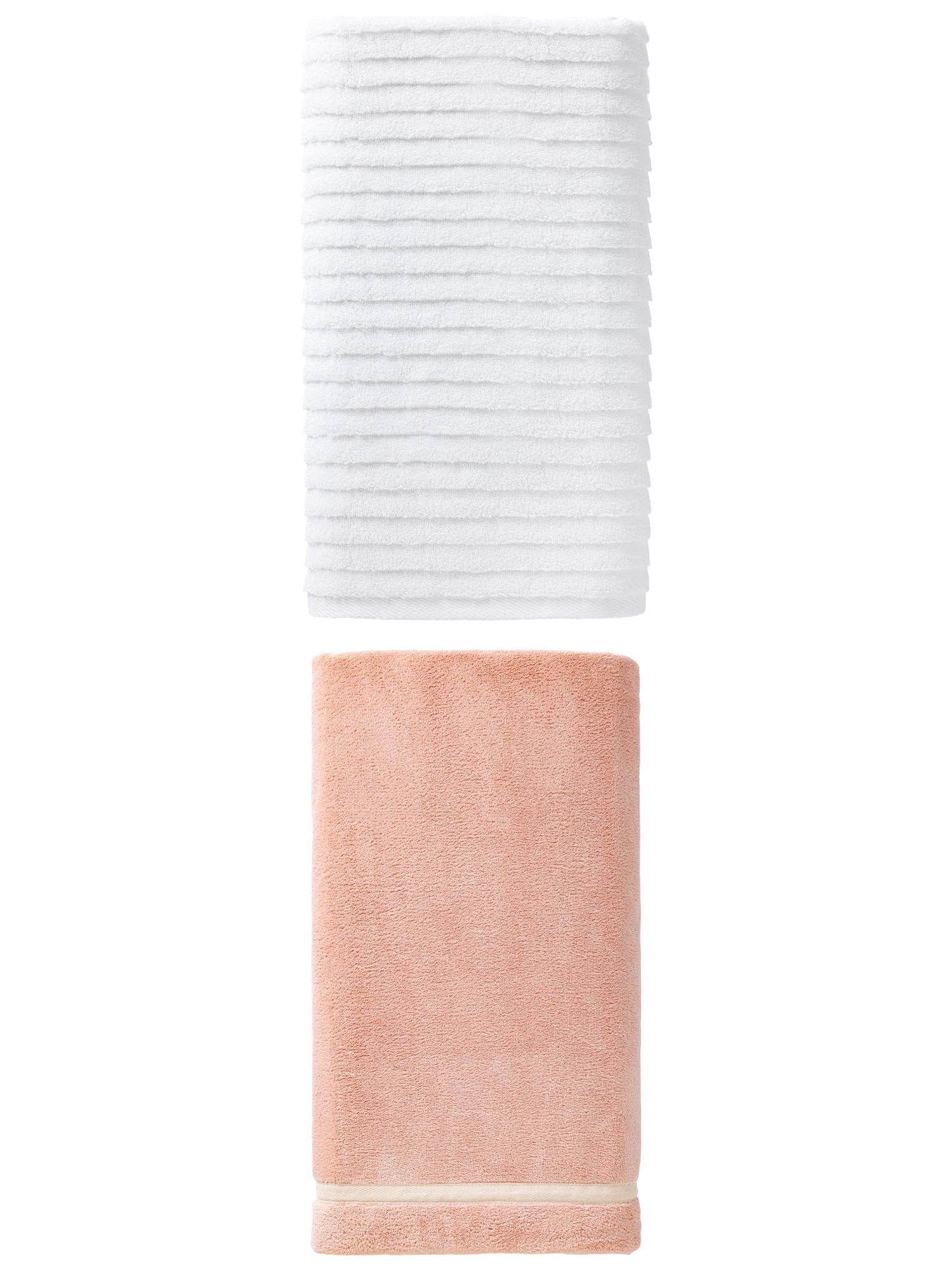 Unique Bargains Cloudlike Coral Fleece Bath Towel 2 Pack Pink/White 63" x 31"/55" x 28"