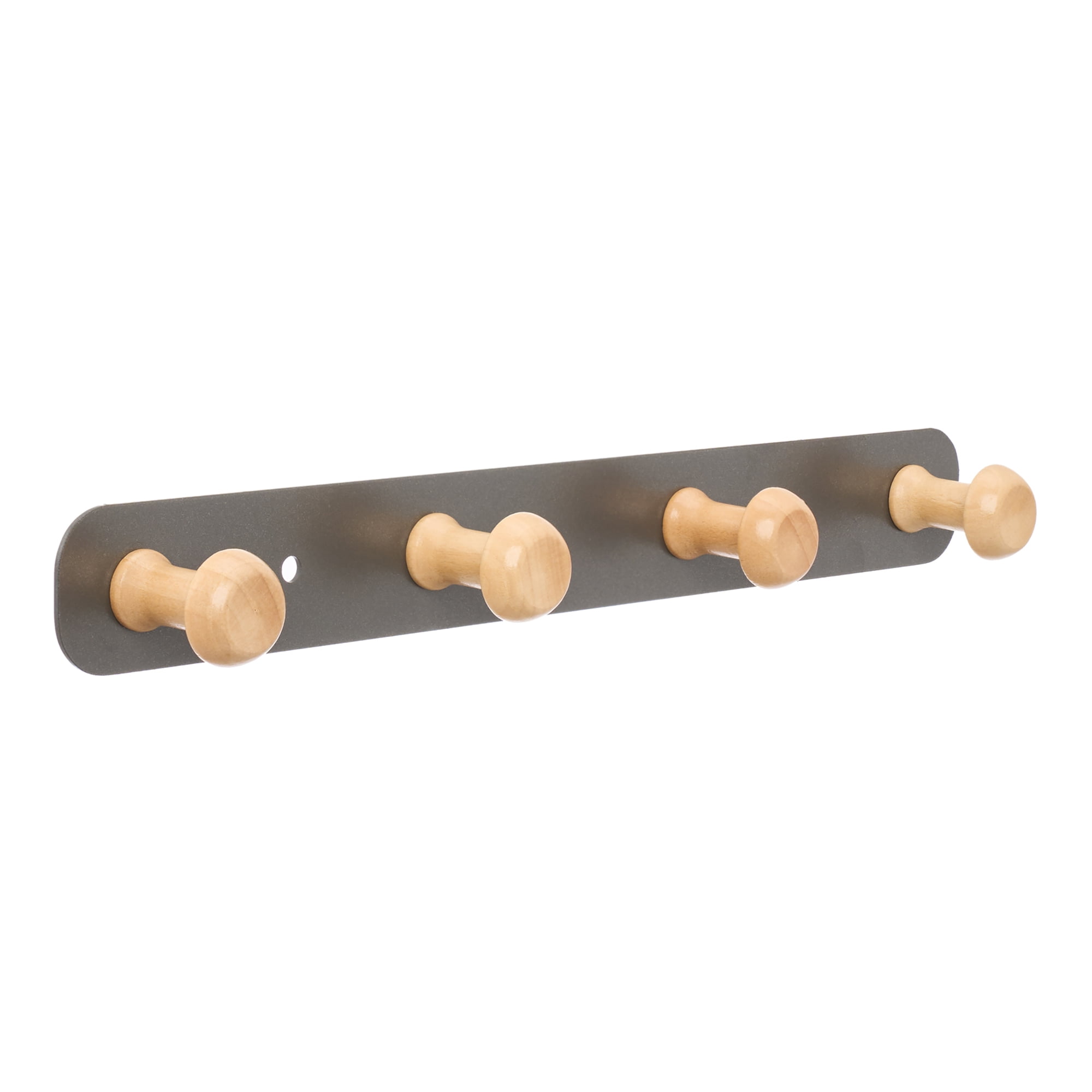 Unique Bargains Coat Rack Wall Mount Aluminum Alloy Wood Hook Hat Rack Gray 11"x1.3"