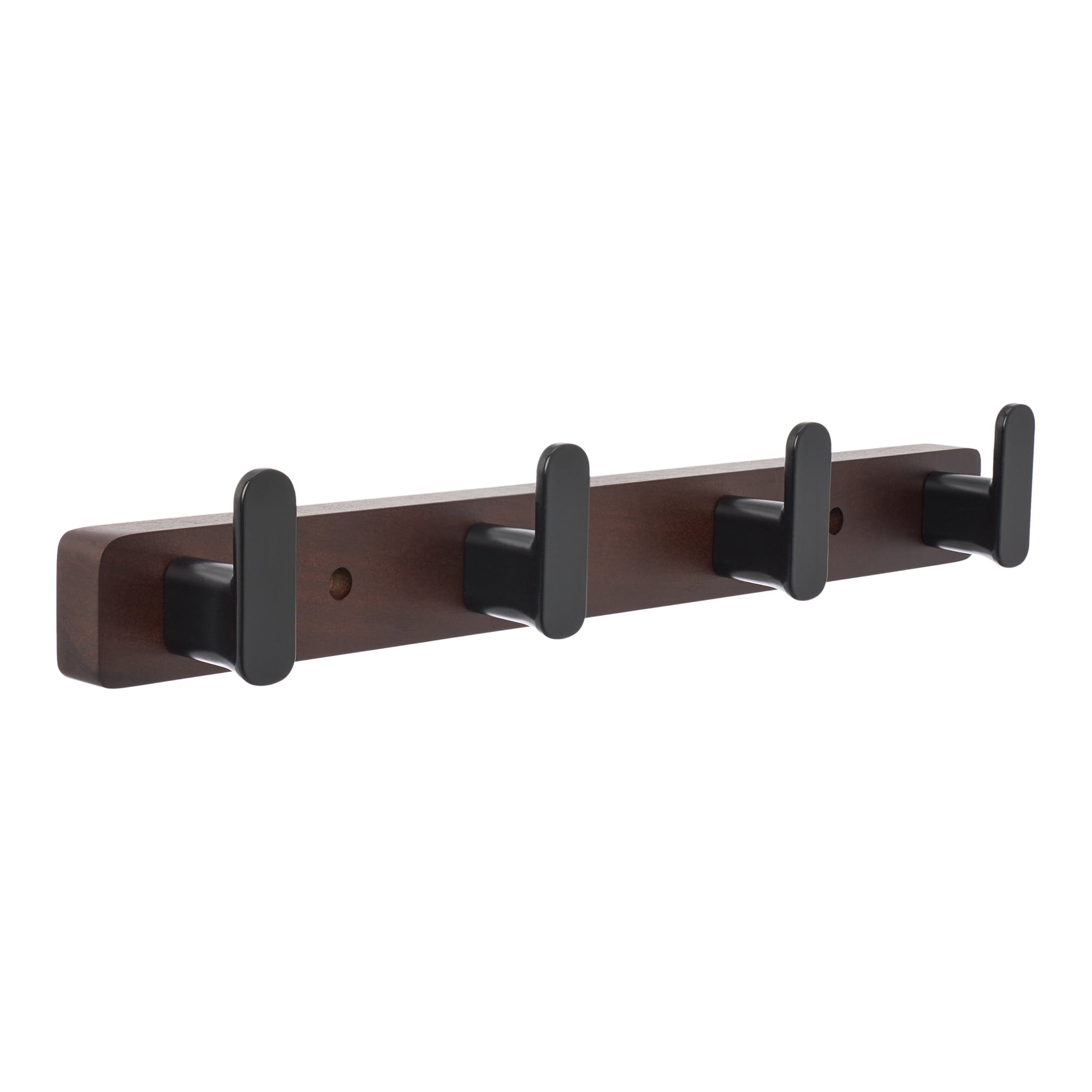 Unique Bargains Coat Rack Wall Mount Aluminum Wood 4 Hooks for Hanging Entryway Black