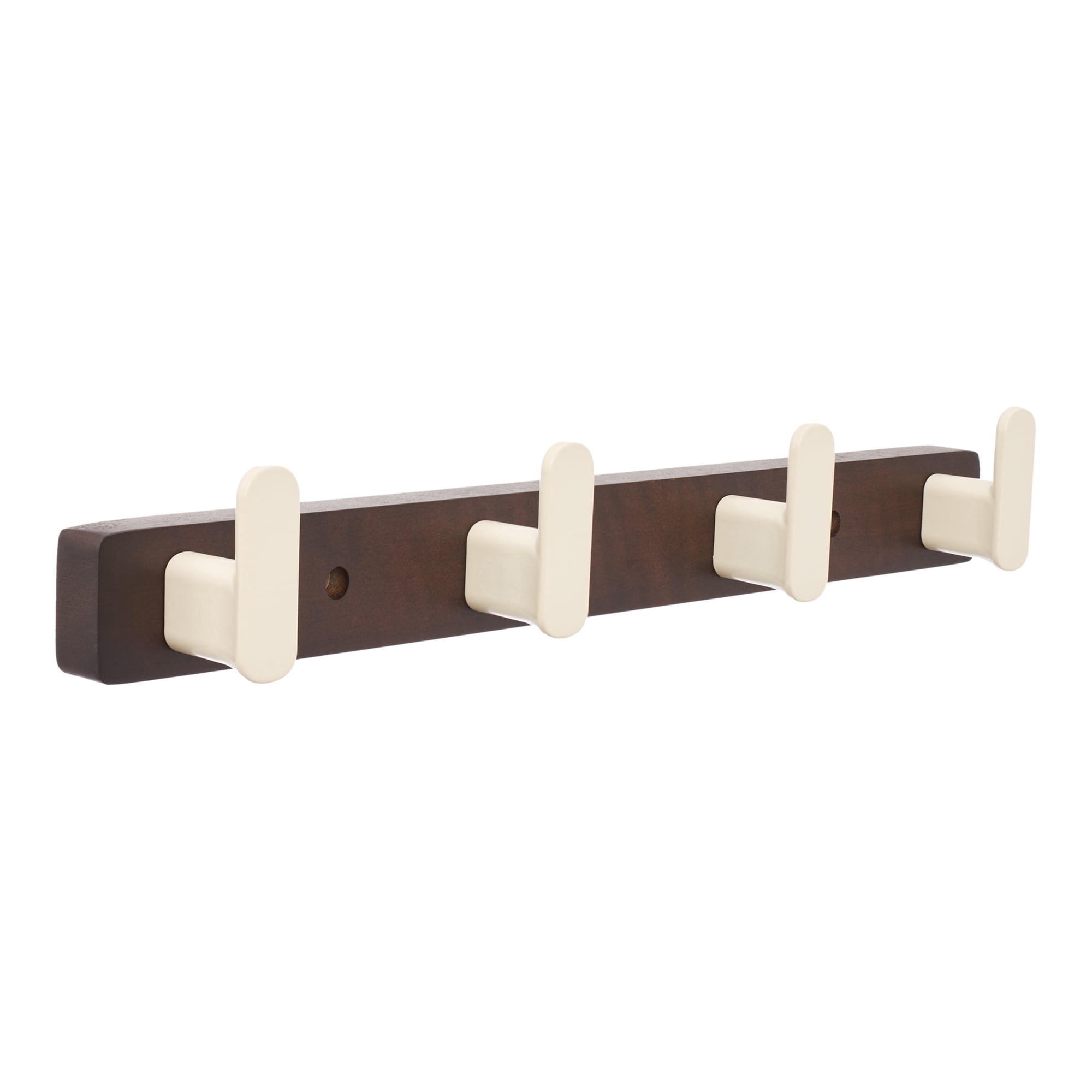 Unique Bargains Coat Rack Wall Mount Aluminum Wood 4 Hooks for Hanging Entryway White