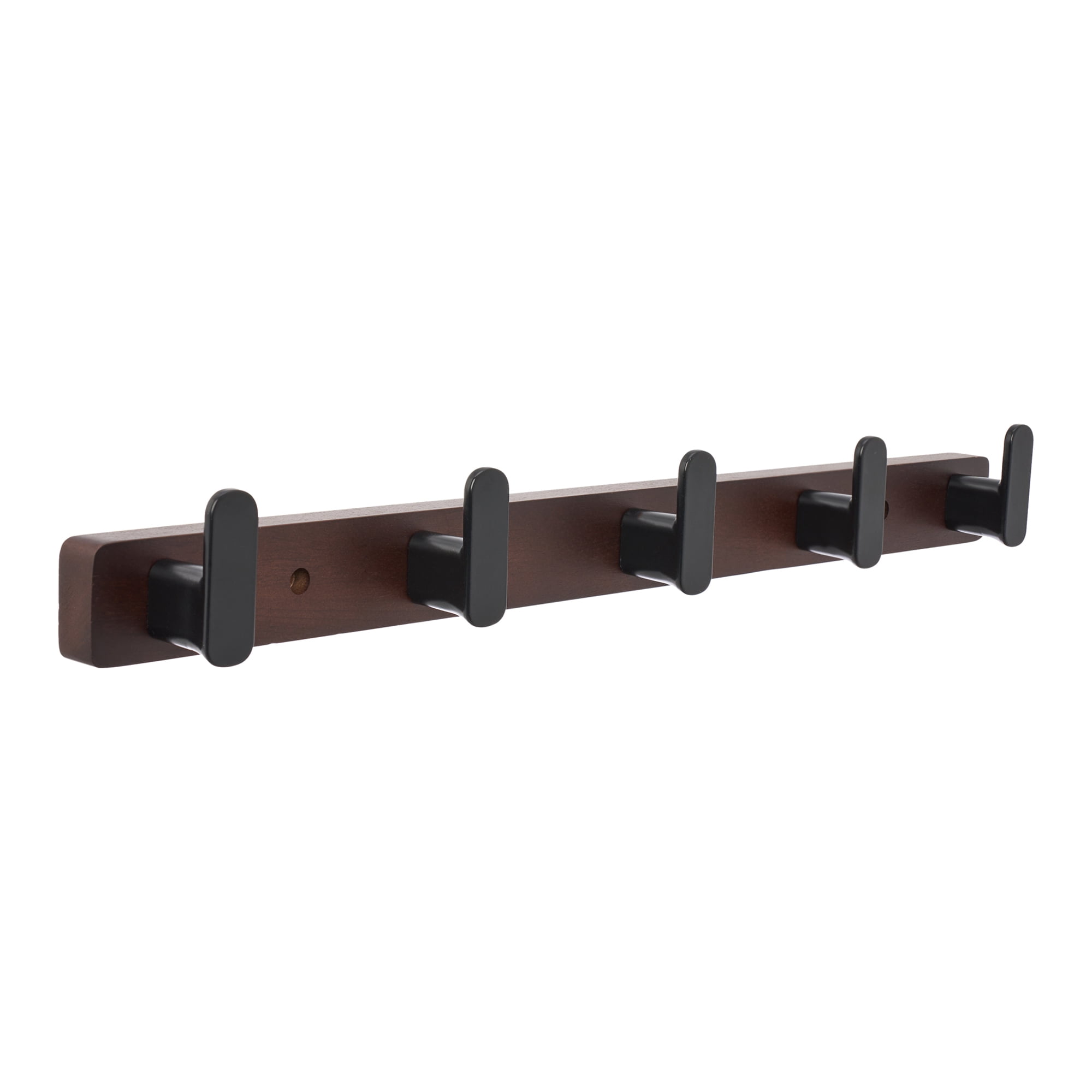 Unique Bargains Coat Rack Wall Mount Aluminum Wood 5 Hooks for Hanging Entryway Black