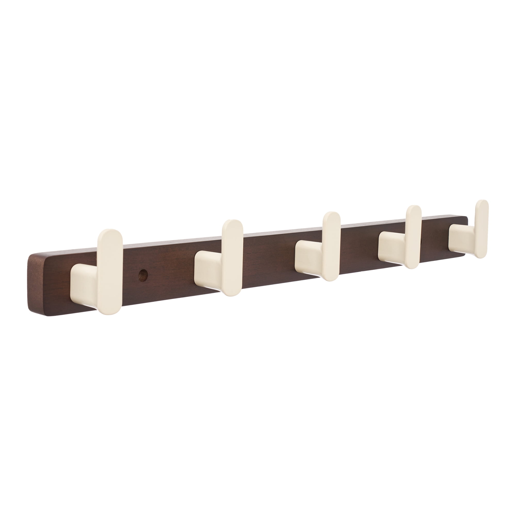 Unique Bargains Coat Rack Wall Mount Aluminum Wood 5 Hooks for Hanging Entryway White