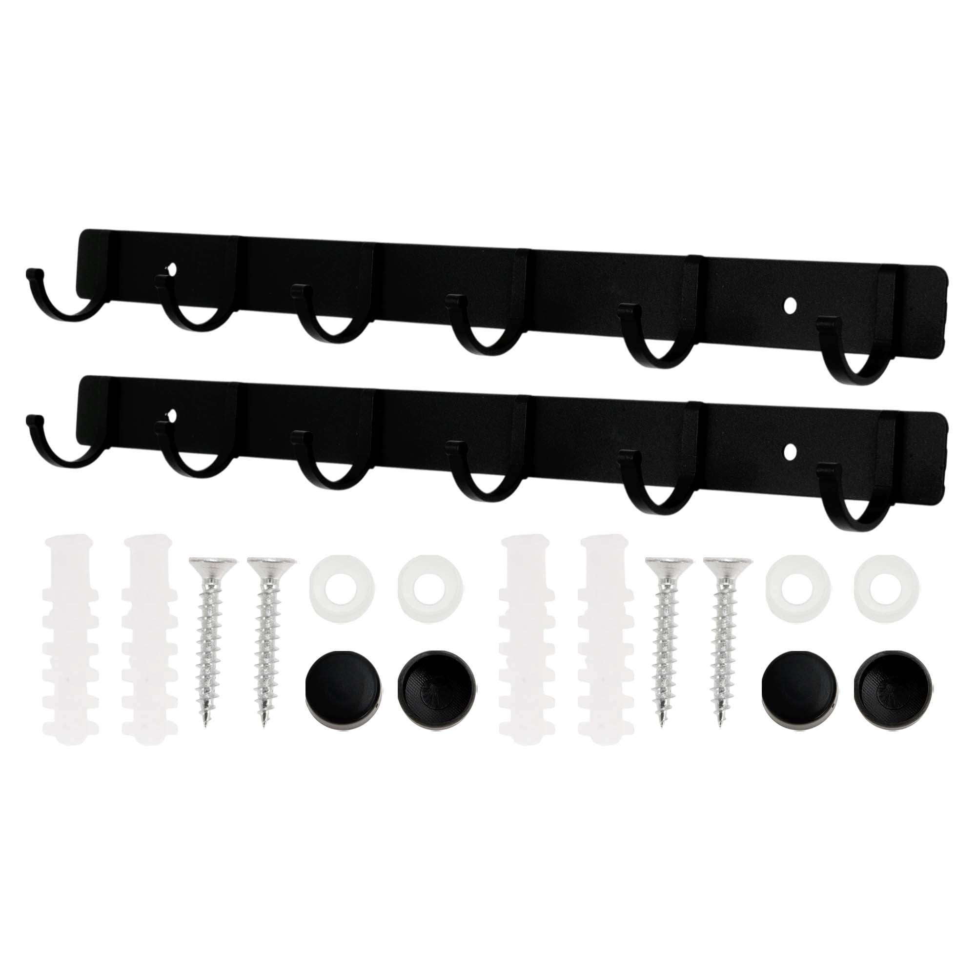 Unique Bargains Coat Rack Wall Mount Coat Hooks Hat Rack Black 14.96"x1.18"x0.12" 2 Pcs