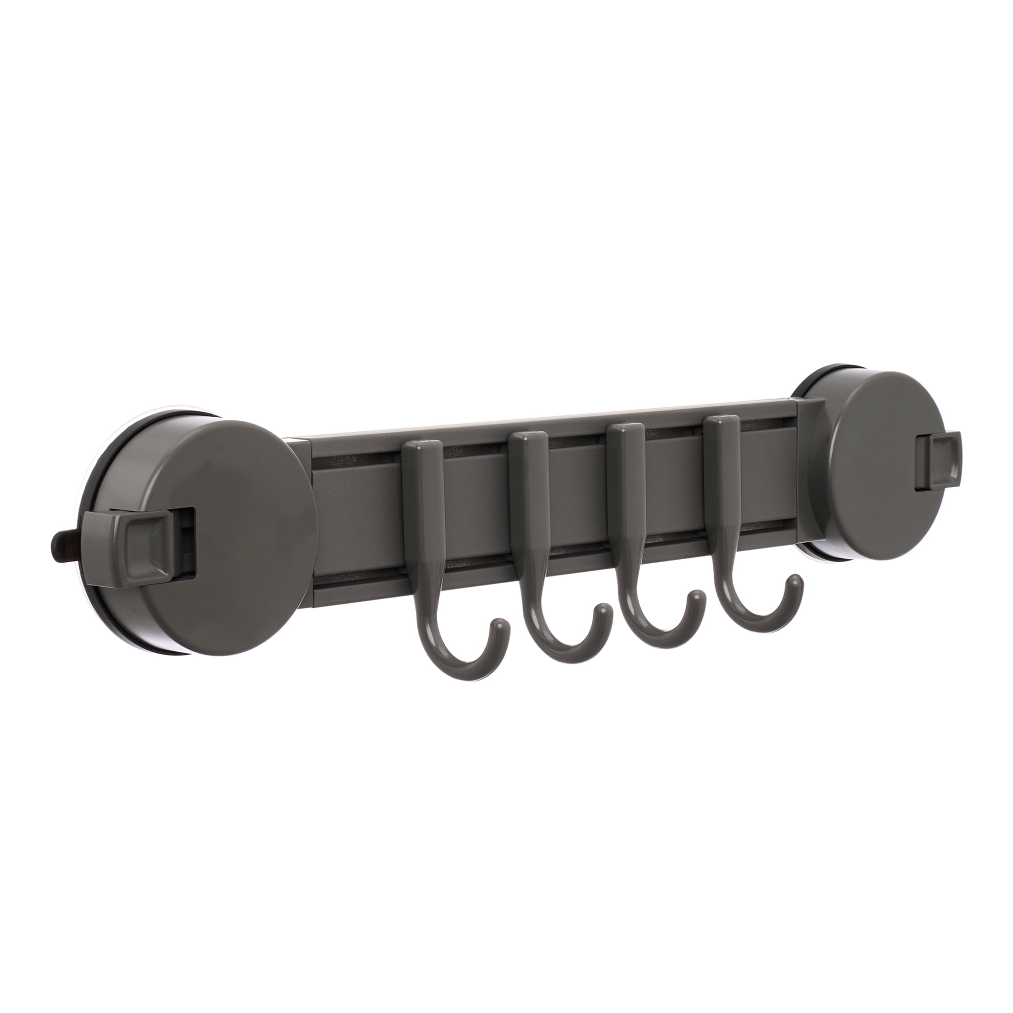 Unique Bargains Coat Rack Wall Mount Suction Cup 4 Hooks for Entryway Gunmetal gray