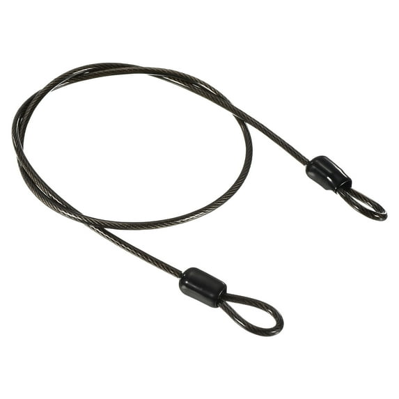 Unique Bargains Coated Security Steel Cable Lock Wire Rope Double Loop Black 2.5mmx0.5m