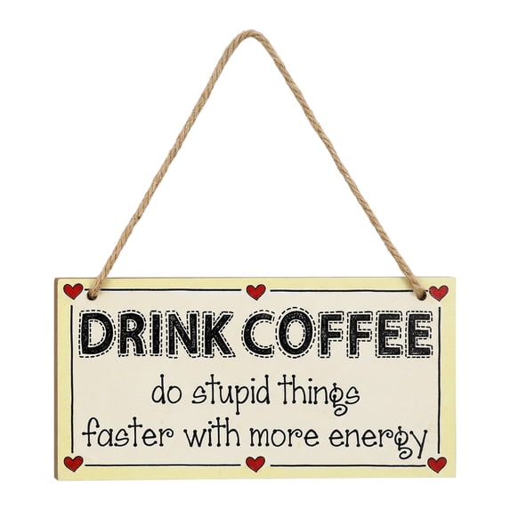 Unique Bargains Coffee Bar Sign Station Decor Rustic Wood Hanging Plaque Style A 3.9in